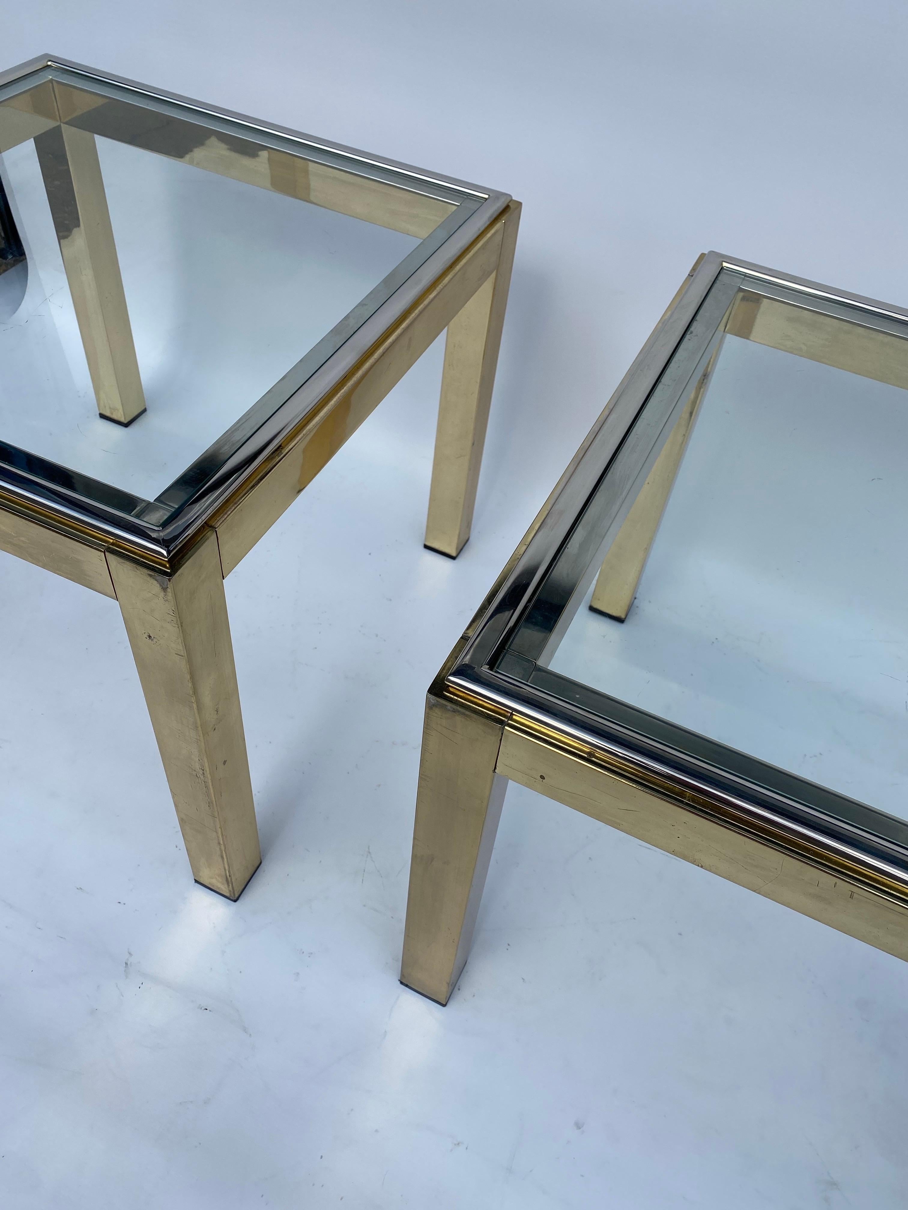 Renato Zevi Paire de tables d'appoint en laiton, verre et chrome Hollywood Regency canapé années 1970 en vente 7