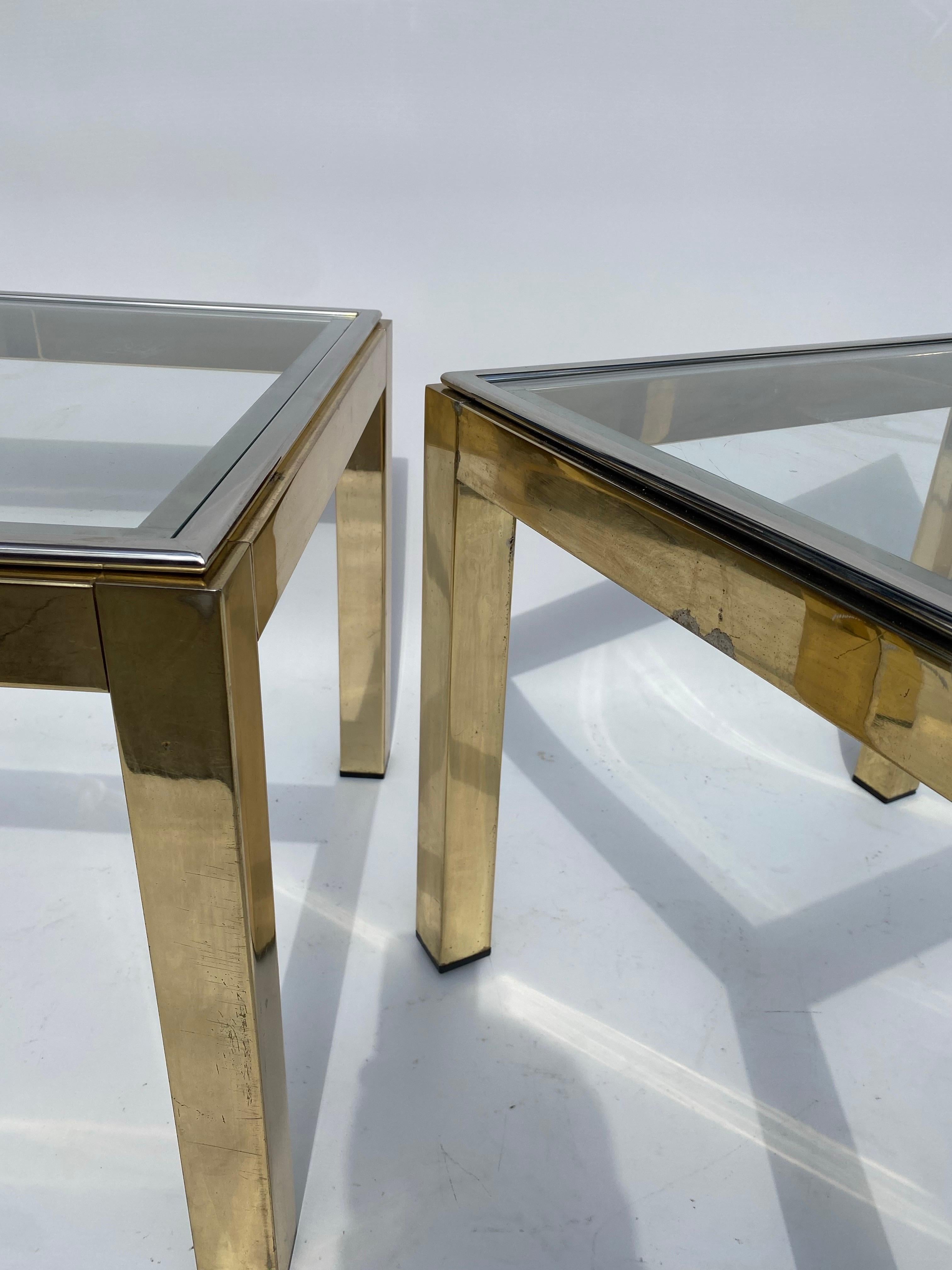 Renato Zevi Paire de tables d'appoint en laiton, verre et chrome Hollywood Regency canapé années 1970 en vente 8