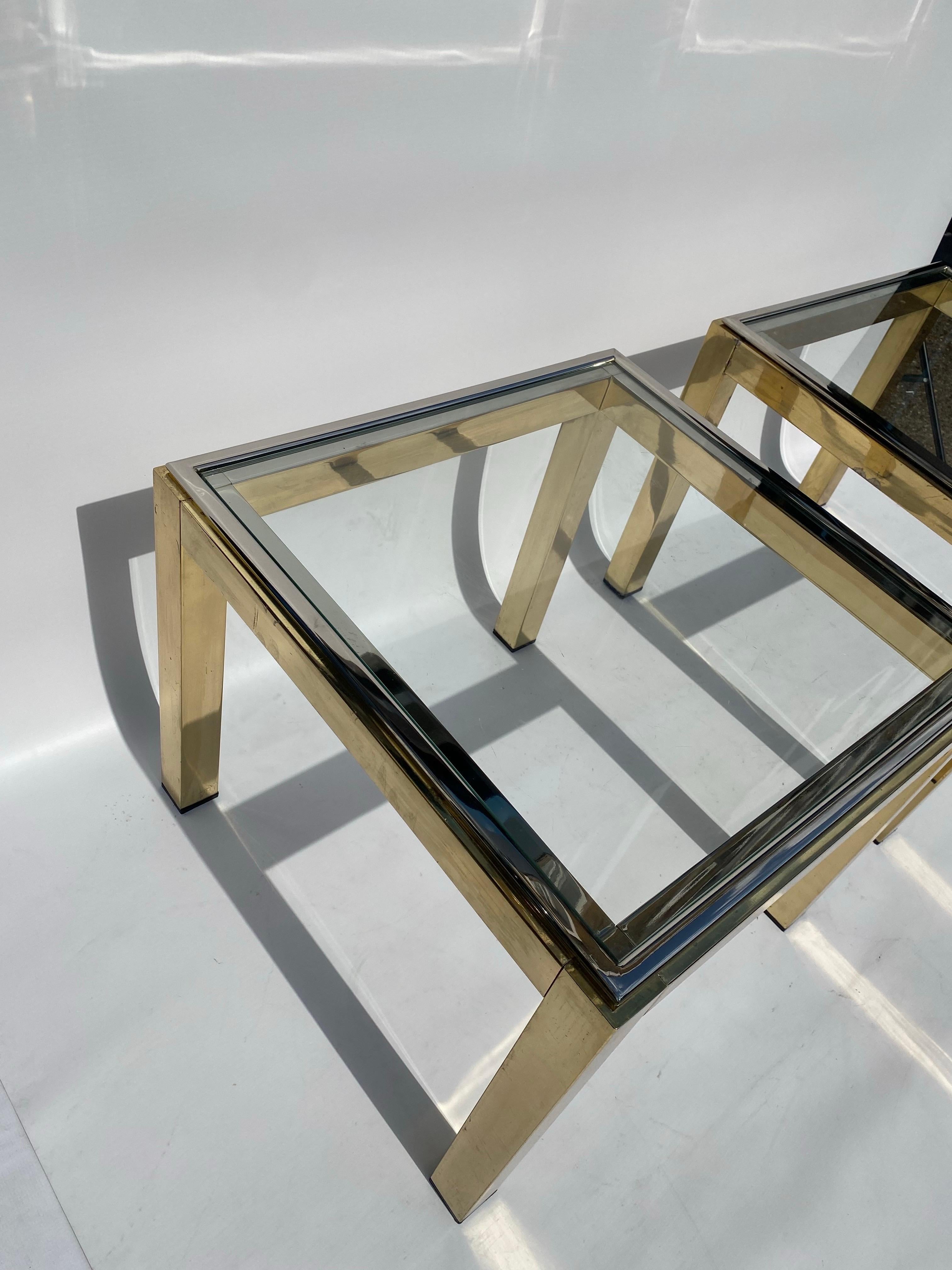 Renato Zevi Paire de tables d'appoint en laiton, verre et chrome Hollywood Regency canapé années 1970 en vente 10