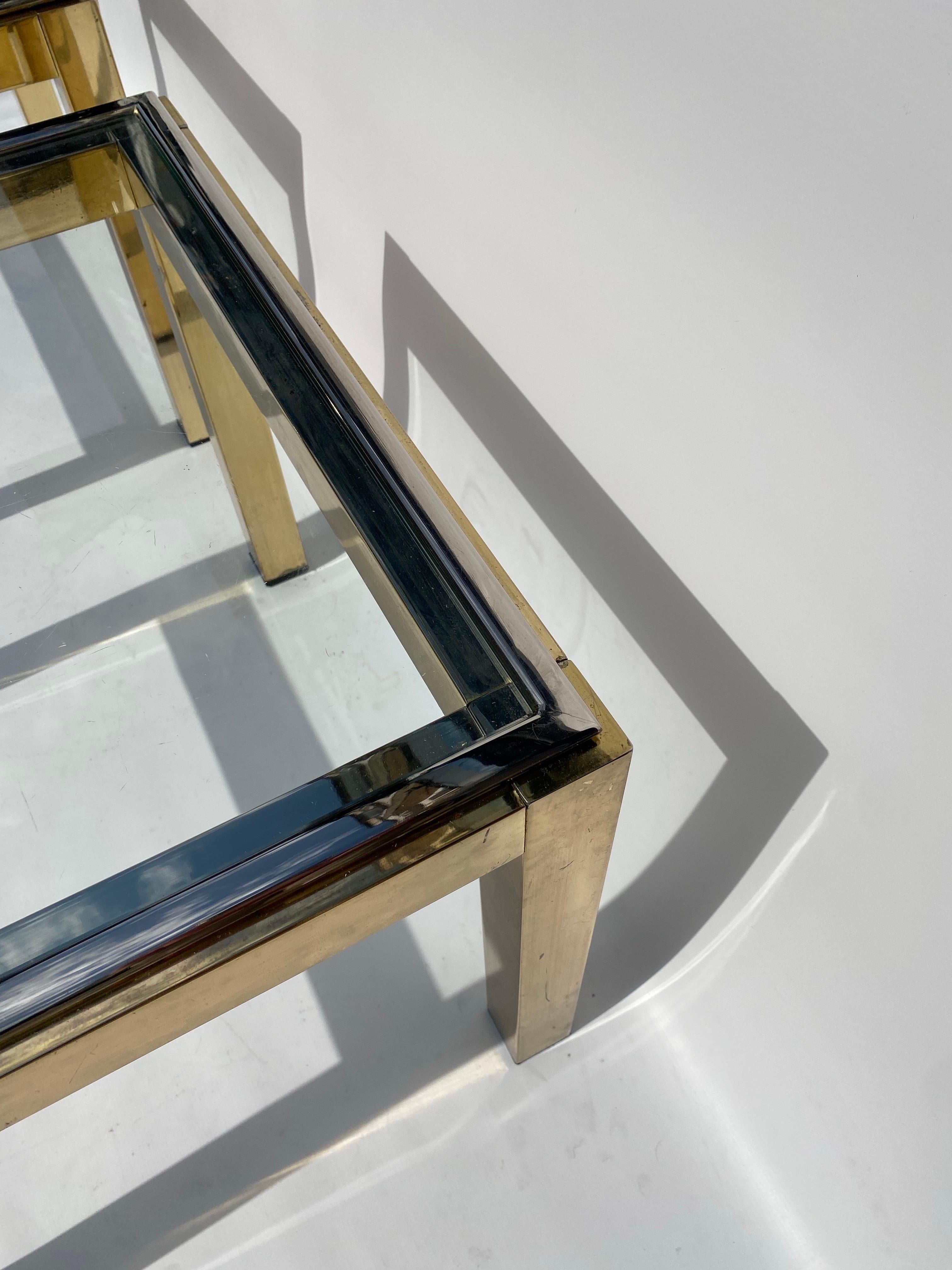Renato Zevi Paire de tables d'appoint en laiton, verre et chrome Hollywood Regency canapé années 1970 en vente 11