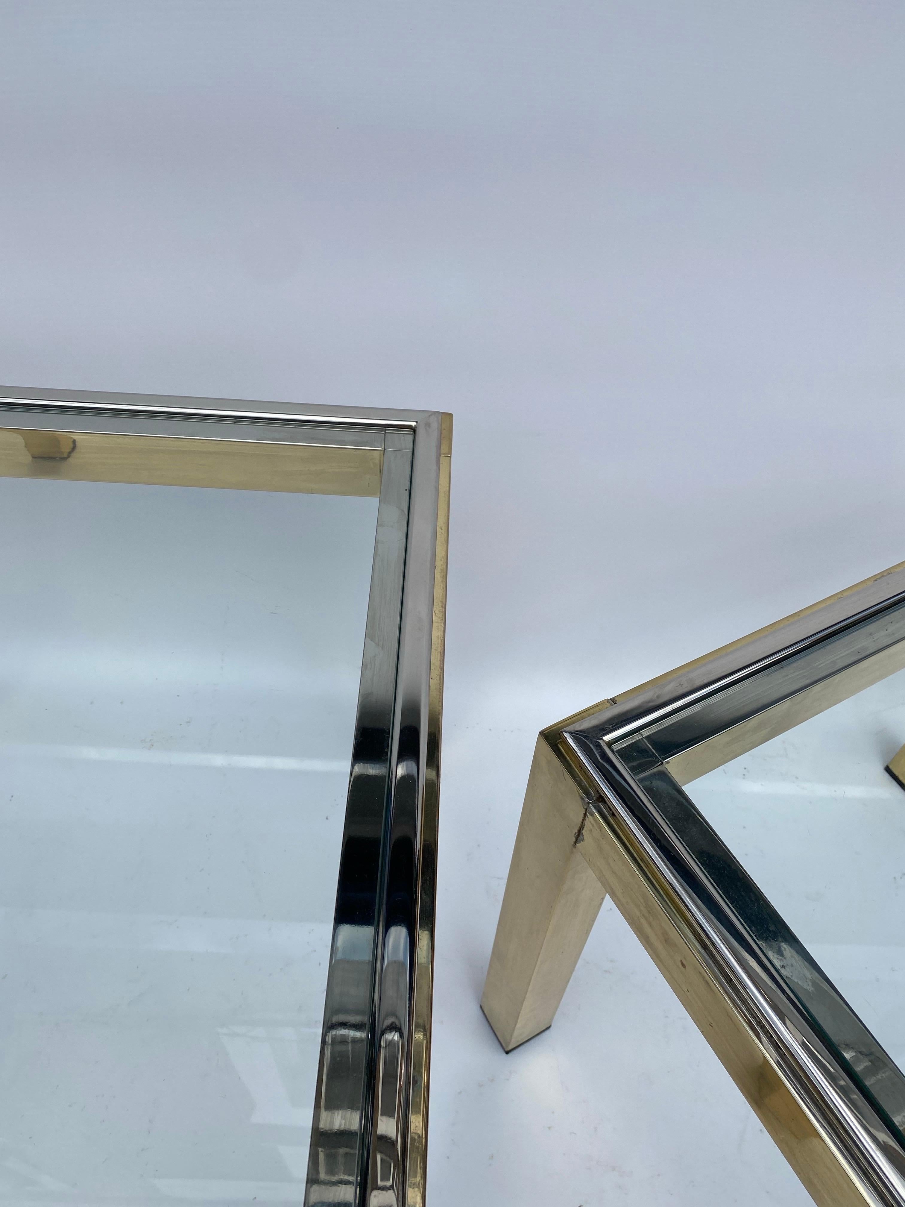 Renato Zevi Paire de tables d'appoint en laiton, verre et chrome Hollywood Regency canapé années 1970 en vente 12