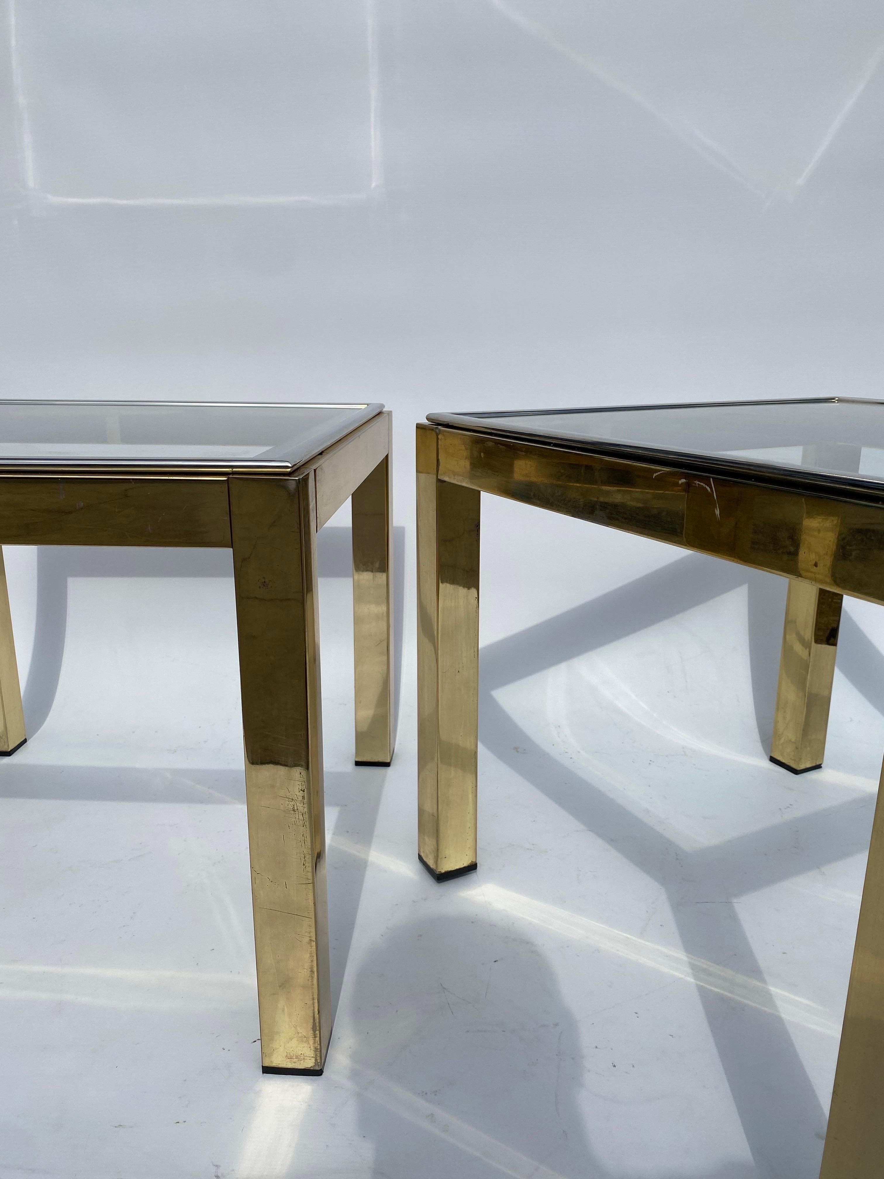 Renato Zevi Paire de tables d'appoint en laiton, verre et chrome Hollywood Regency canapé années 1970 en vente 13