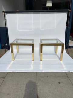 Renato Zevi Paar Seitentische Messing Glas Chrom Tische Hollywood Regency 1970er Jahre Sofa