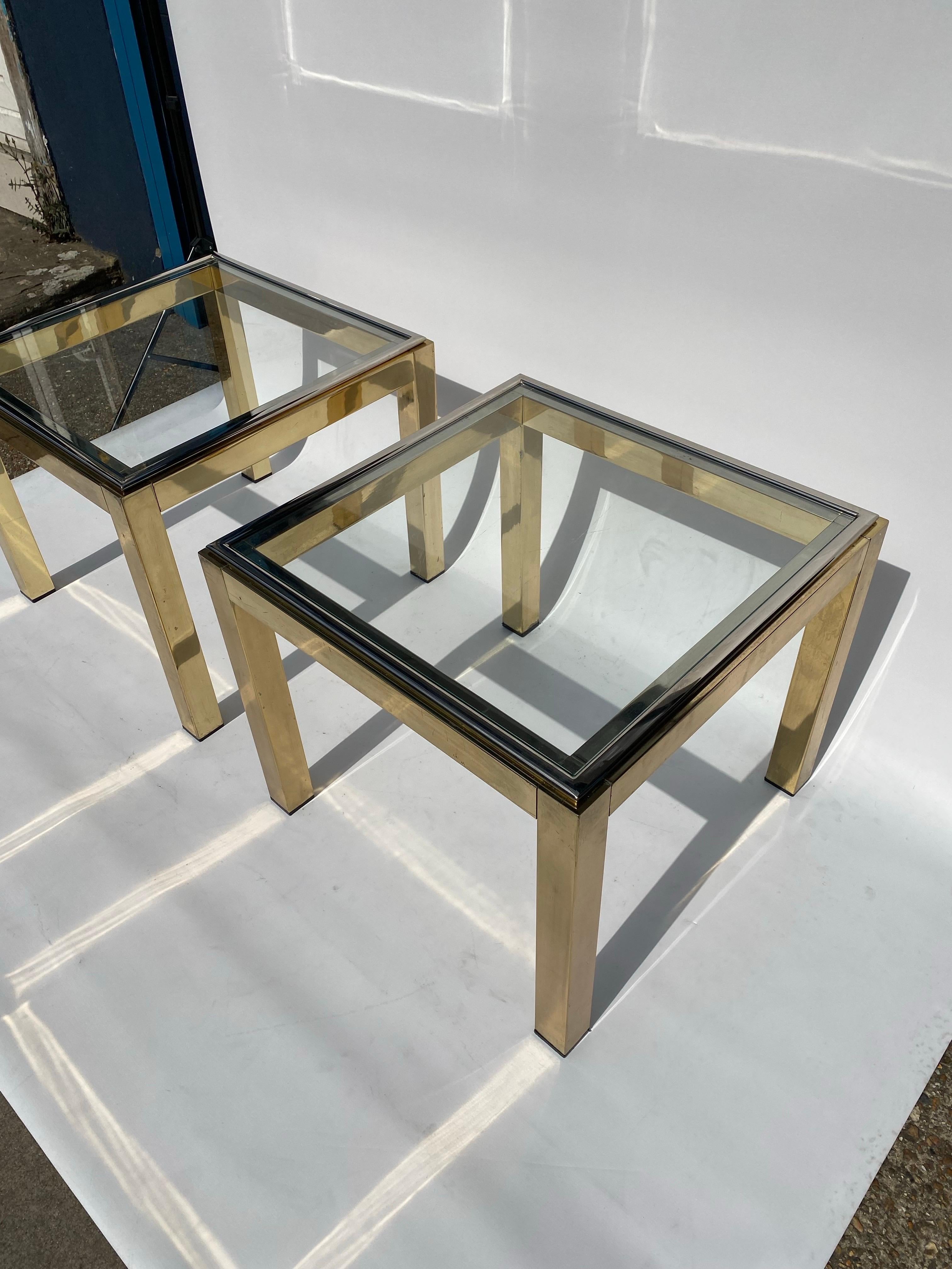 Renato Zevi Paire de tables d'appoint en laiton, verre et chrome Hollywood Regency canapé années 1970 en vente 2
