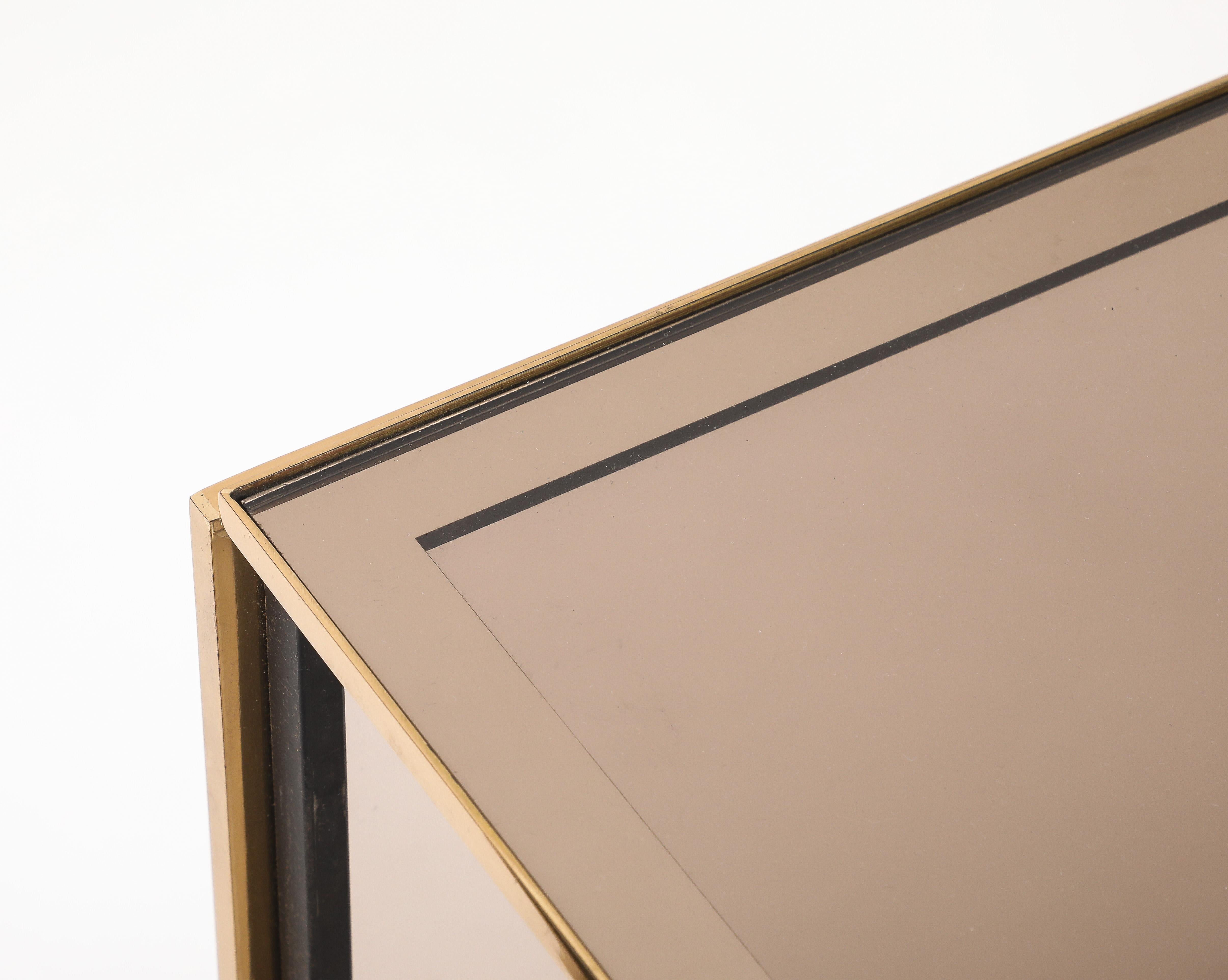 Renato Zevi Set of Brass and Smoked Glass Nesting Tables, Italy, circa 1970 For Sale 4