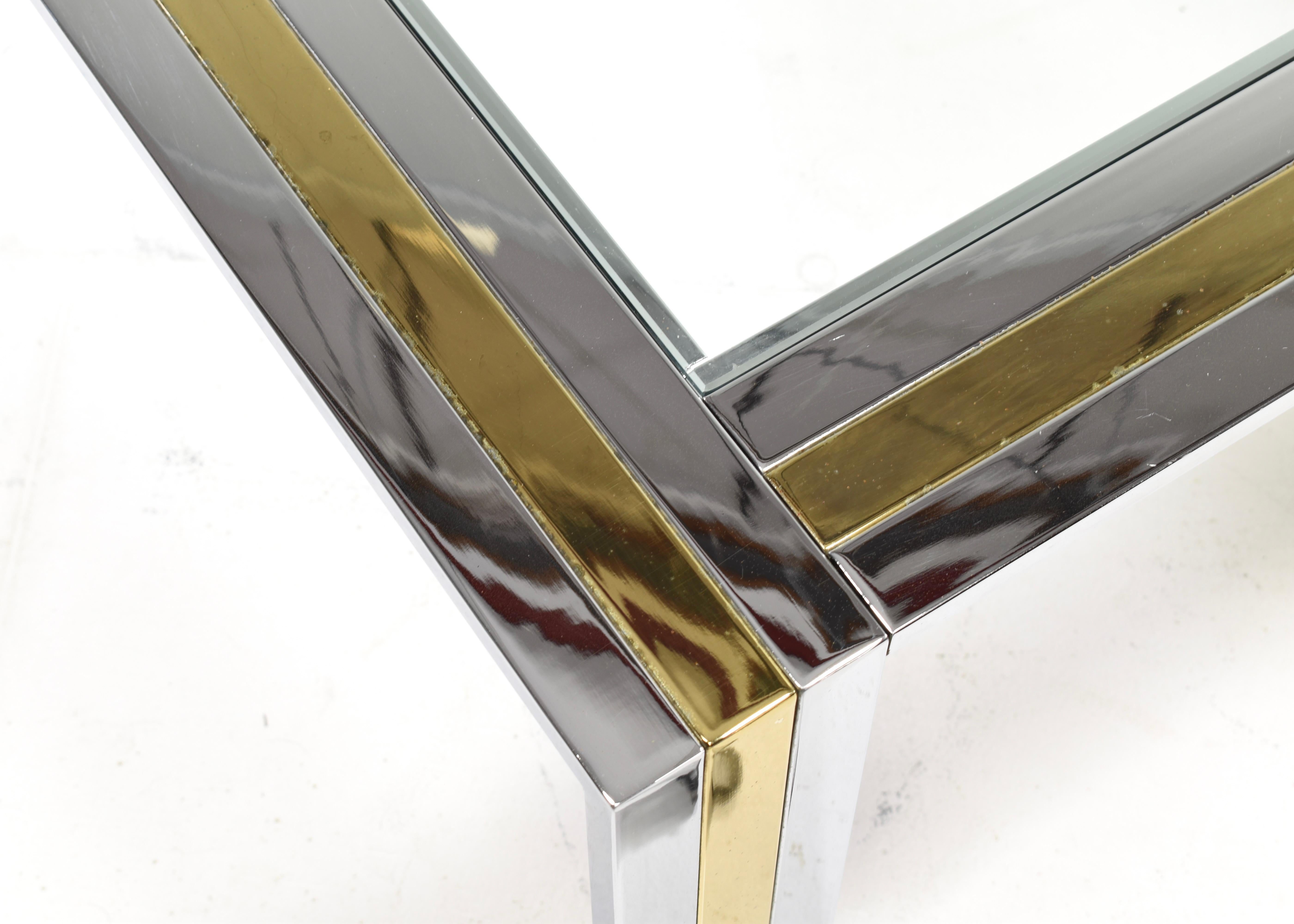 Late 20th Century Renato Zevi Square Coffee Table in Brass Chrome and Glass, Italy, circa 1970 For Sale