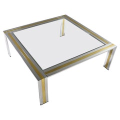 Renato Zevi Square Coffee Table in Brass Chrome and Glass, Italy, circa 1970