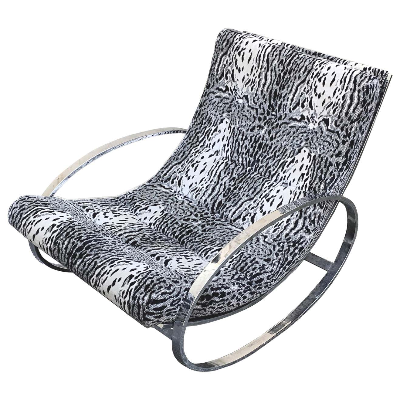 Renato Zevi White Tiger Pattern Fabric Chrome Rocking Chair for Selig ...