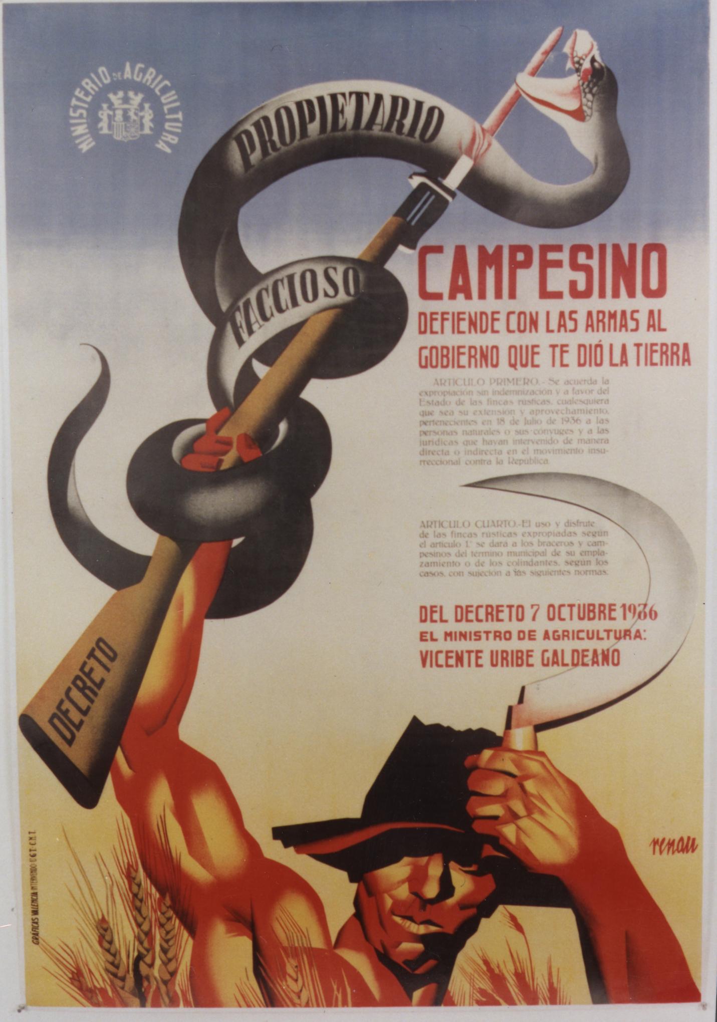 . Renau, Montoro Joseph Figurative Print - CAMPESINO / MINISTERIO DE AGRICULTURA. 1936.