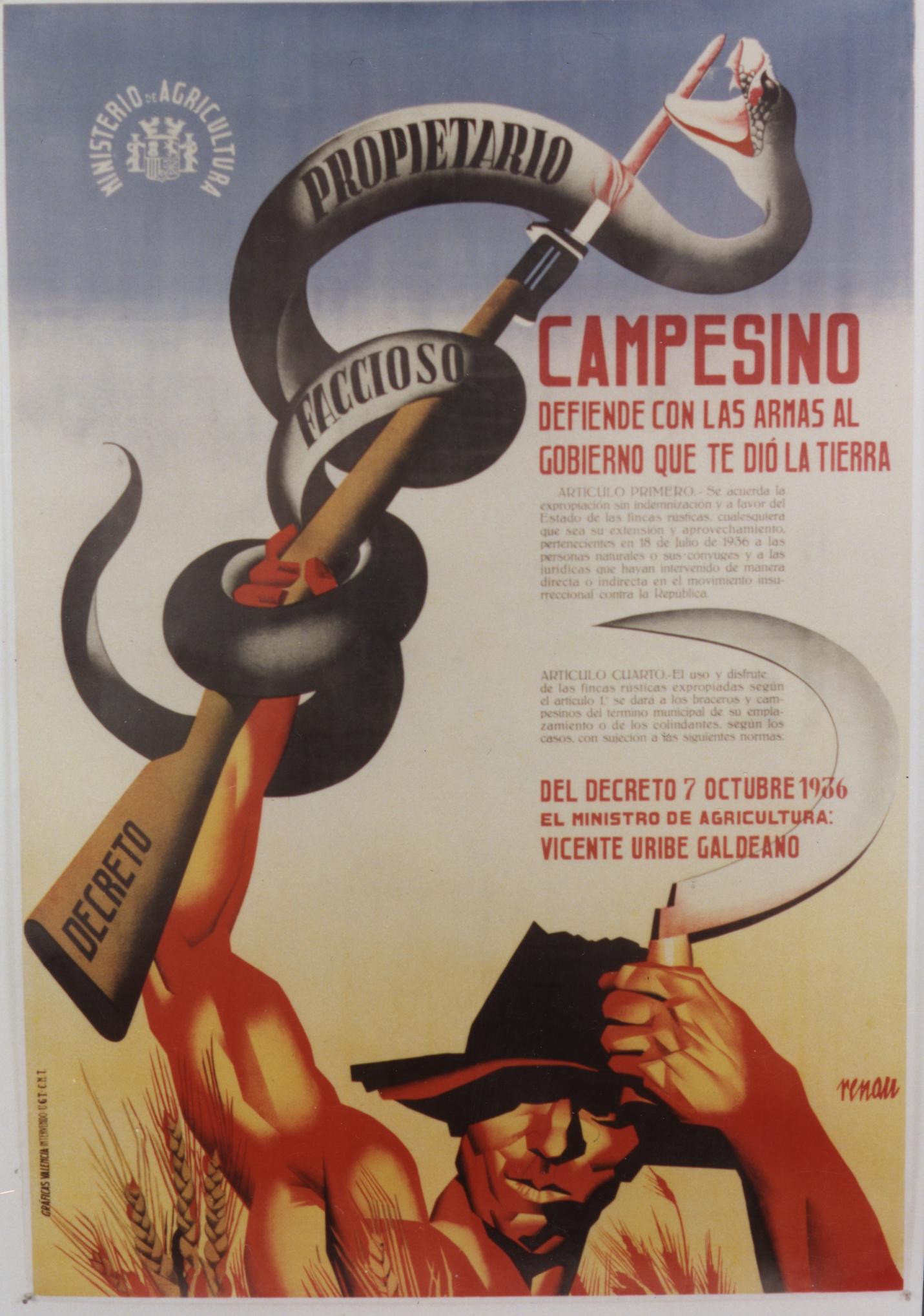 Figurative Print . Renau, Montoro Joseph - CAMPESINO / MINISTERIO DE AGRICULTURA. 1936.