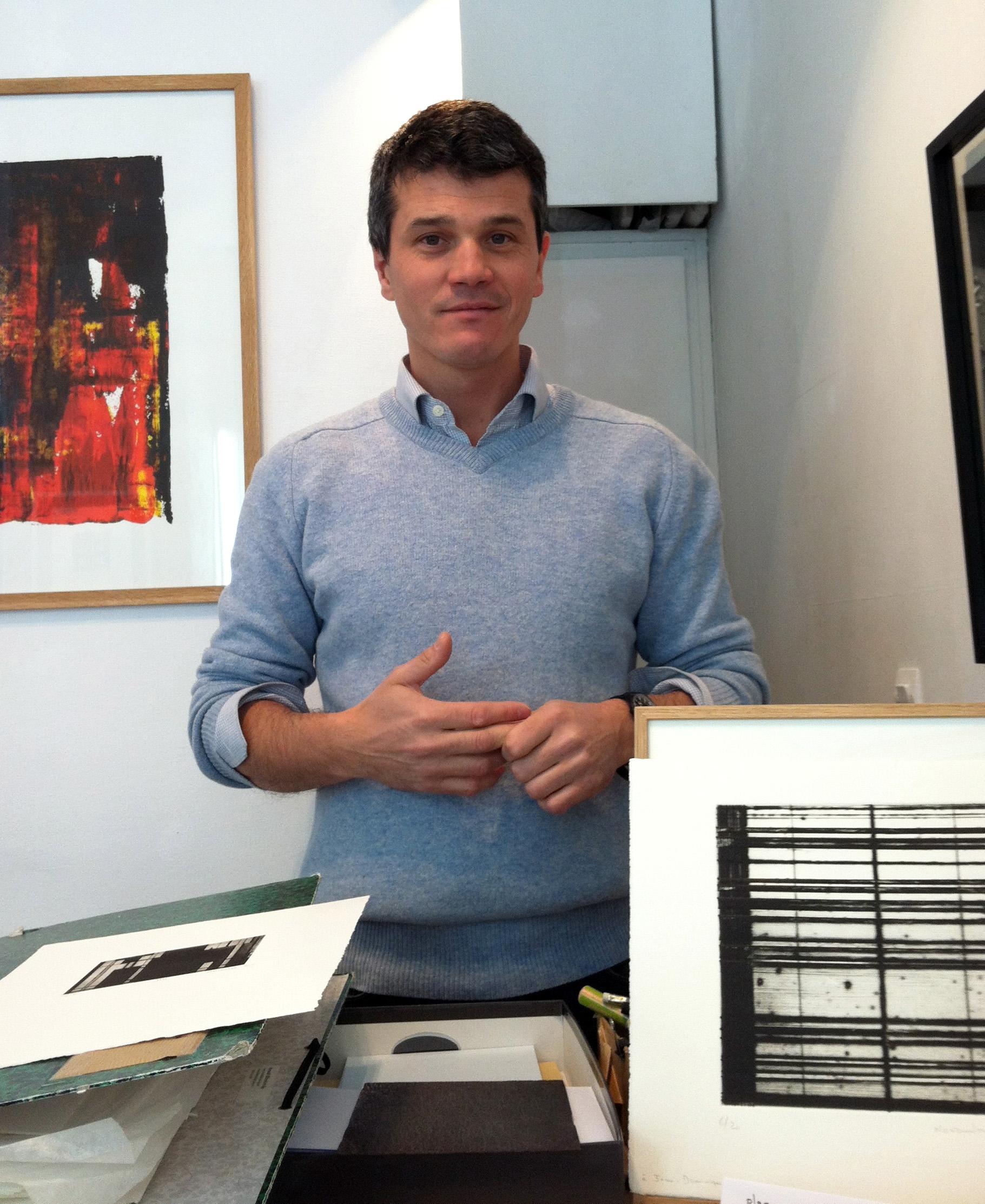 Composizione blu #3 - Abstract Painting Grigio di Renaud Allirand