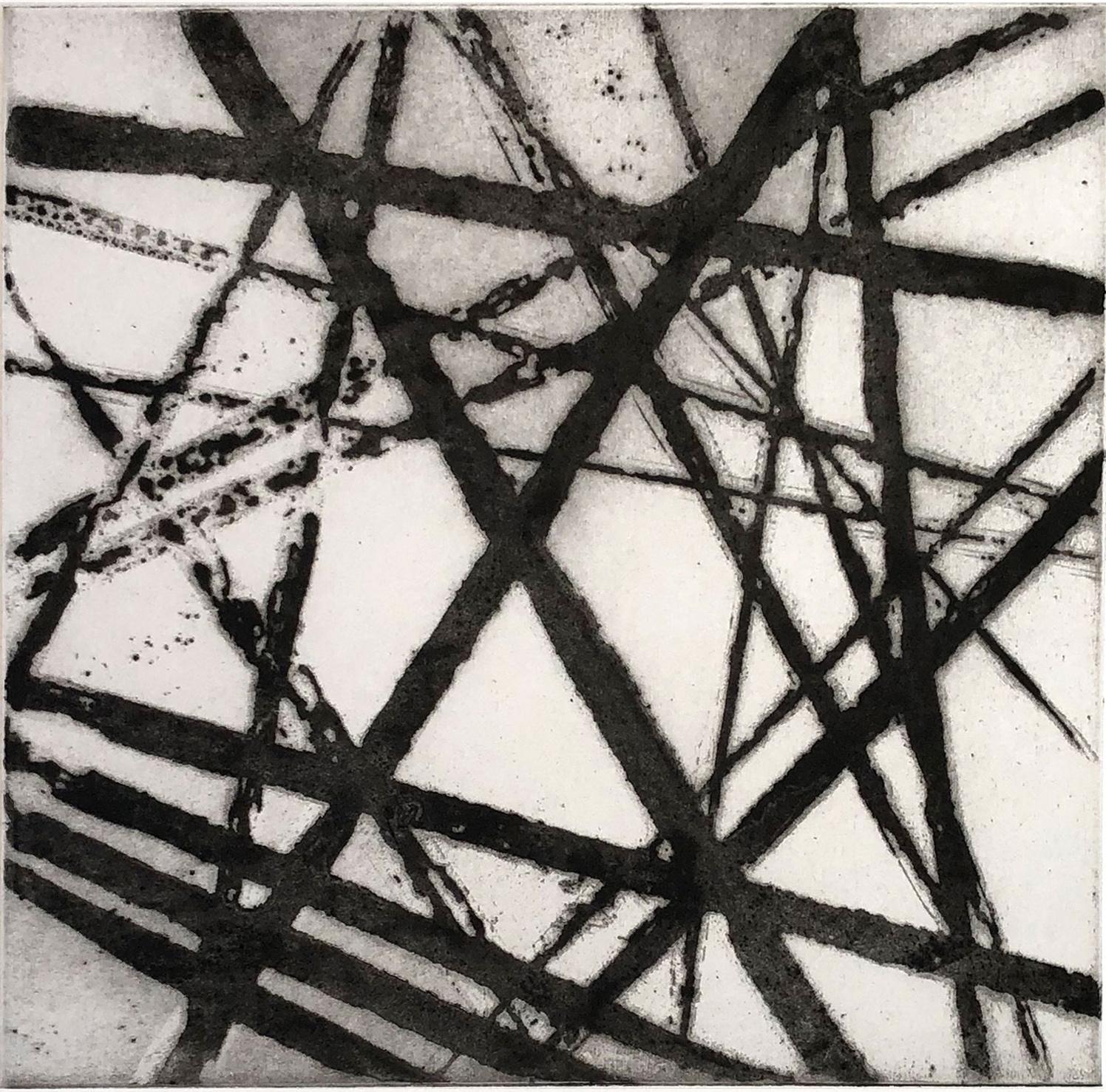 Signed artist proof from the edition of 6. The horizontal and vertical directional lines and the use of black and white give Allirand’s prints their dynamic presence. Two main themes dominate his engravings, in both dry-point and etching: the first