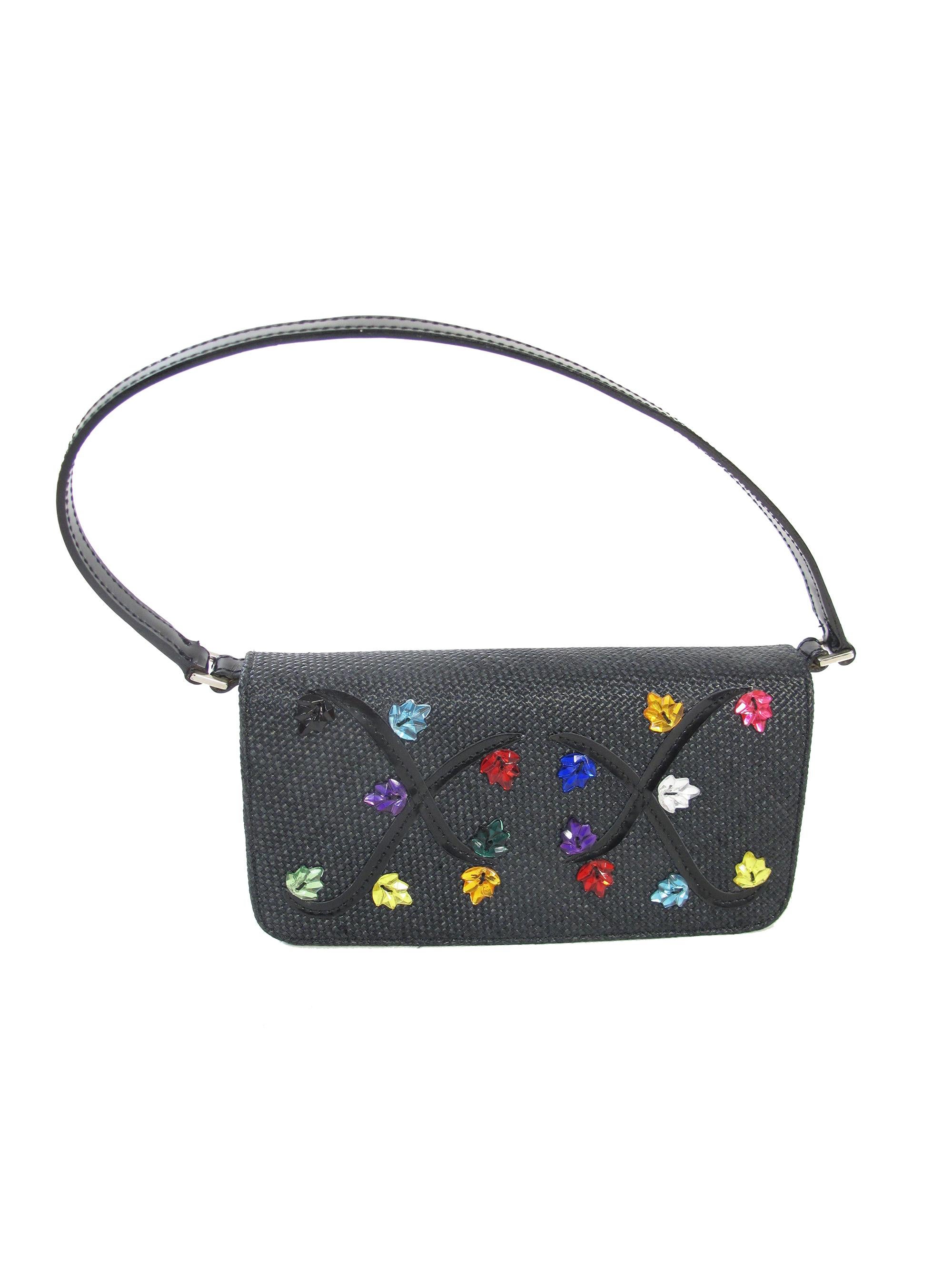 Renaud Pellegrino black raffia mini bag with jewel embellishments In Excellent Condition In Austin, TX
