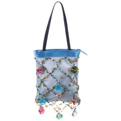 Renaud Pellegrino Blue Mini Silk Evening Bag with Glass Embellishments 