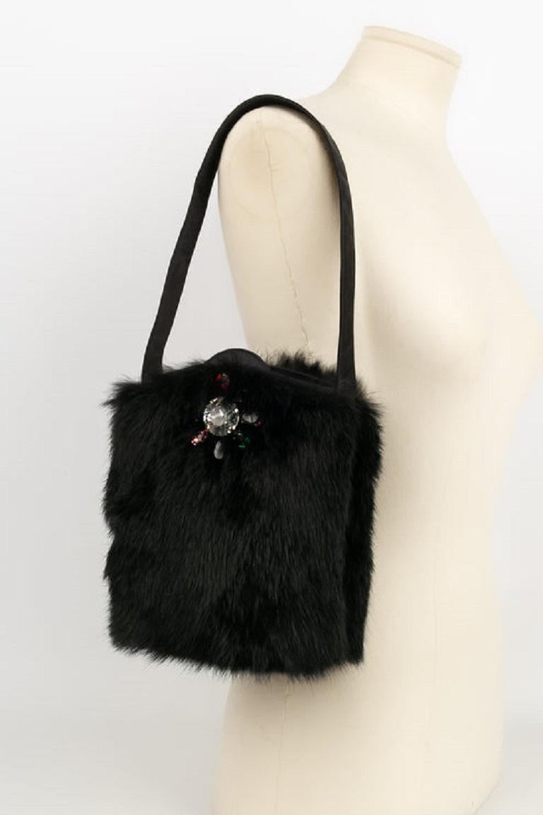 Renaud Pellegrino Satin and Black Rabbit Fur Evening Bag For Sale 6