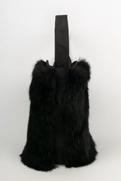Renaud Pellegrino Satin and Black Rabbit Fur Evening Bag