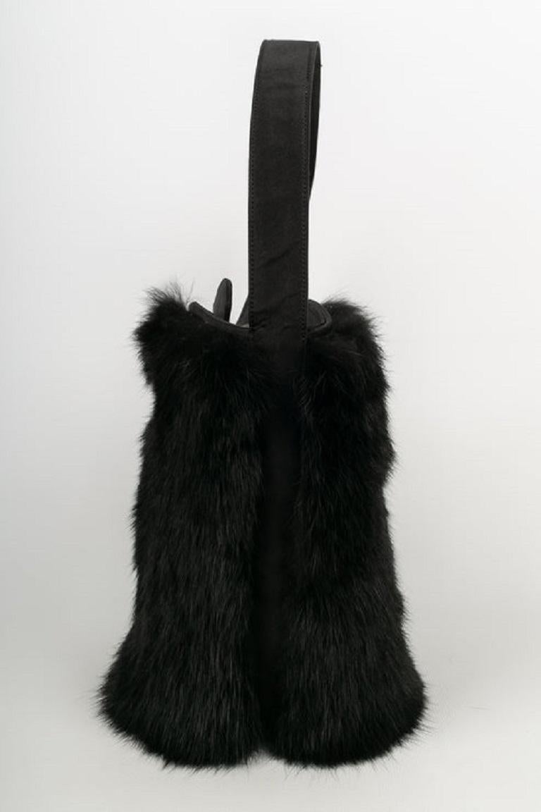 Women's Renaud Pellegrino Satin and Black Rabbit Fur Evening Bag For Sale