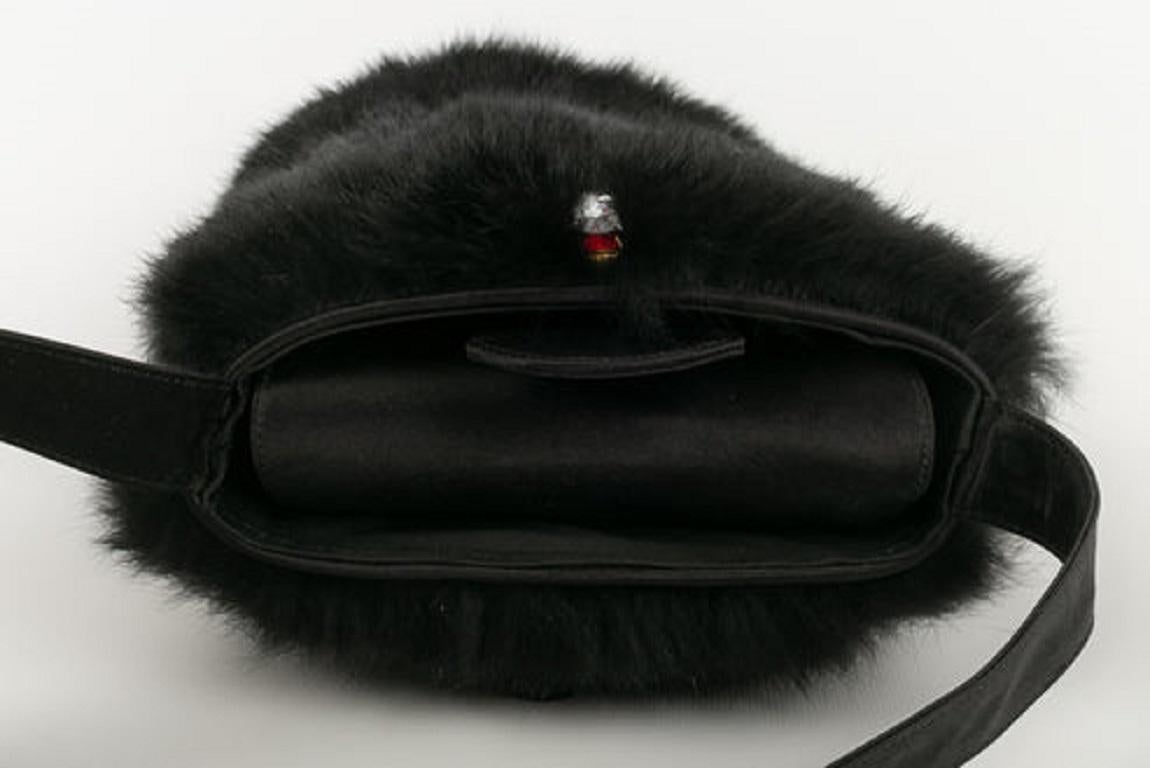 Renaud Pellegrino Satin and Black Rabbit Fur Evening Bag For Sale 2
