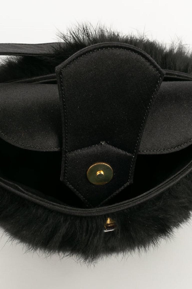 Renaud Pellegrino Satin and Black Rabbit Fur Evening Bag For Sale 3
