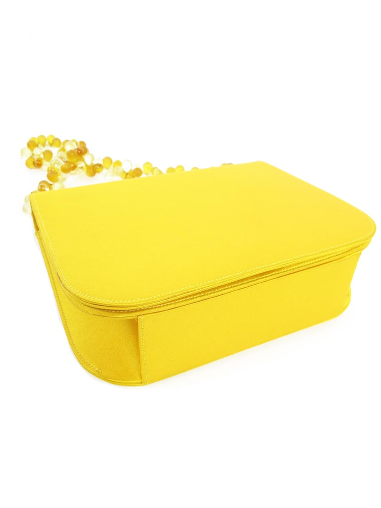 Renaud Pellegrino Yellow Satin Flap Bag with Beaded Handle For Sale 1