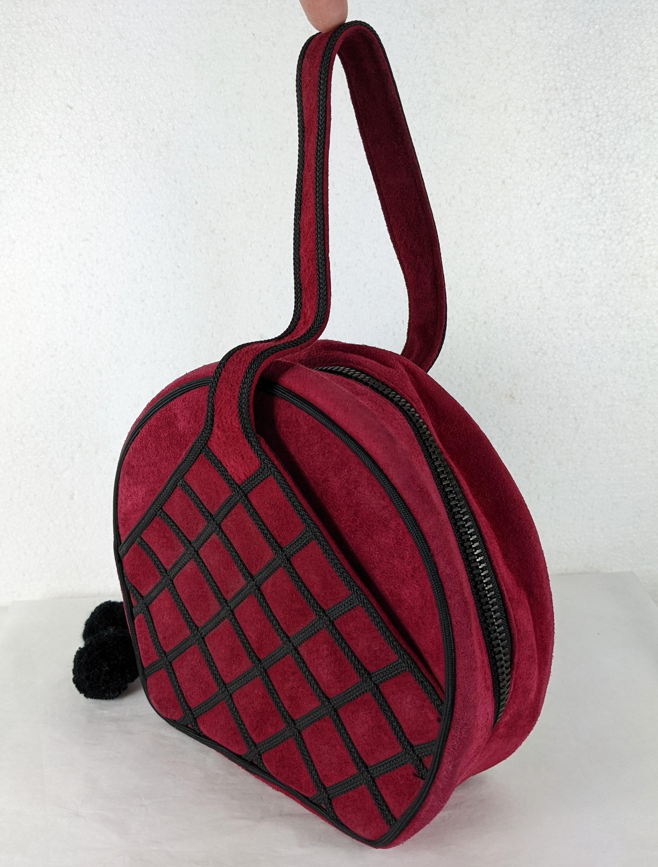 Renaud Pelligrino Rasberry Suede and Soutache Bag In Excellent Condition For Sale In New York, NY