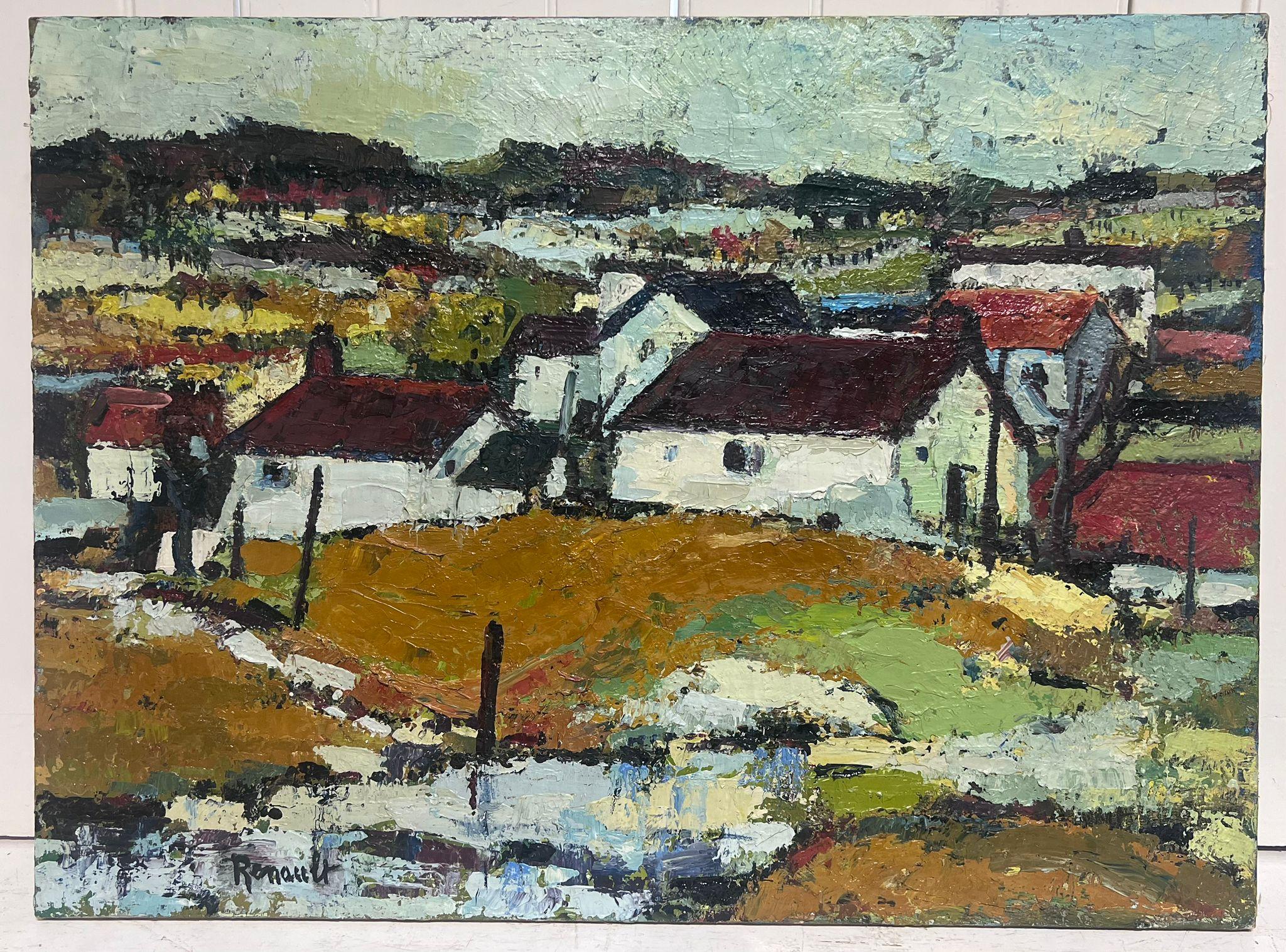 Valence Provence Red Roof Town South of France 1960's French Expressionist Oil - Painting by Renault