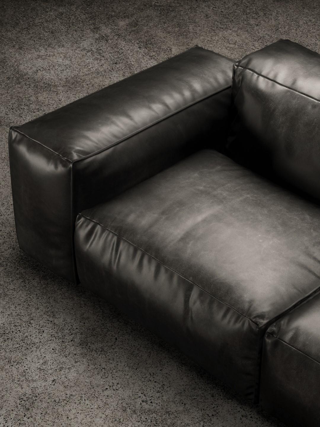 Modern Rencontre Moi Modular Sofa Timeless Leather Black For Sale