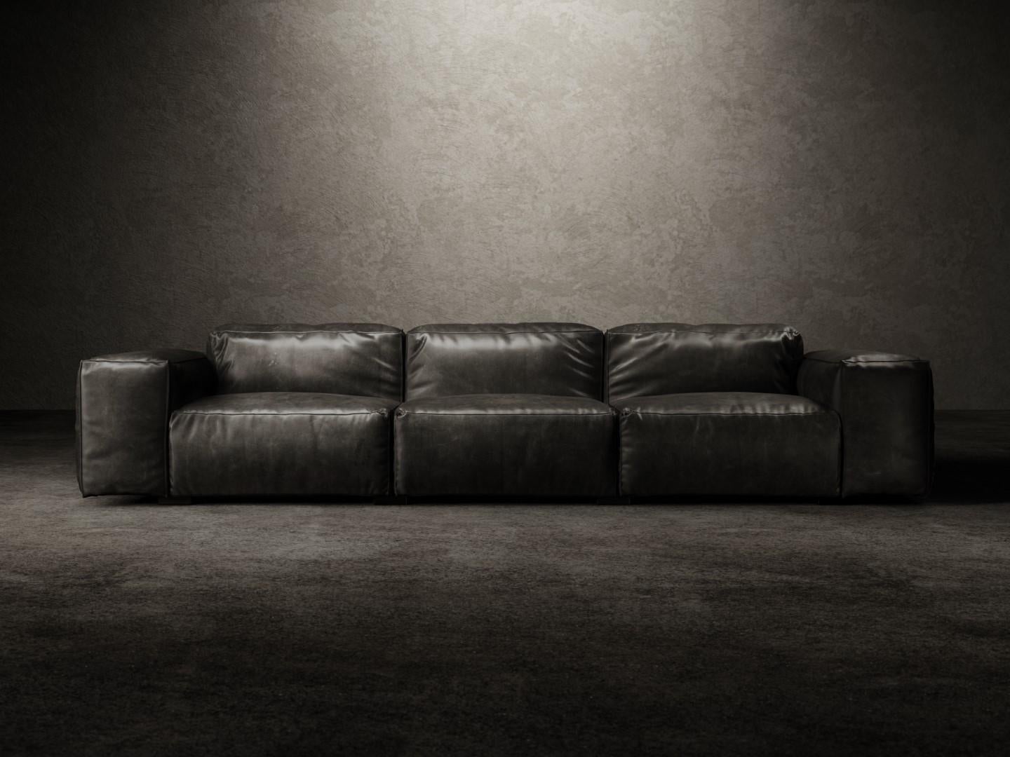 Rencontre Moi Modulares Sofa Timeless Leder Schwarz (Italienisch) im Angebot