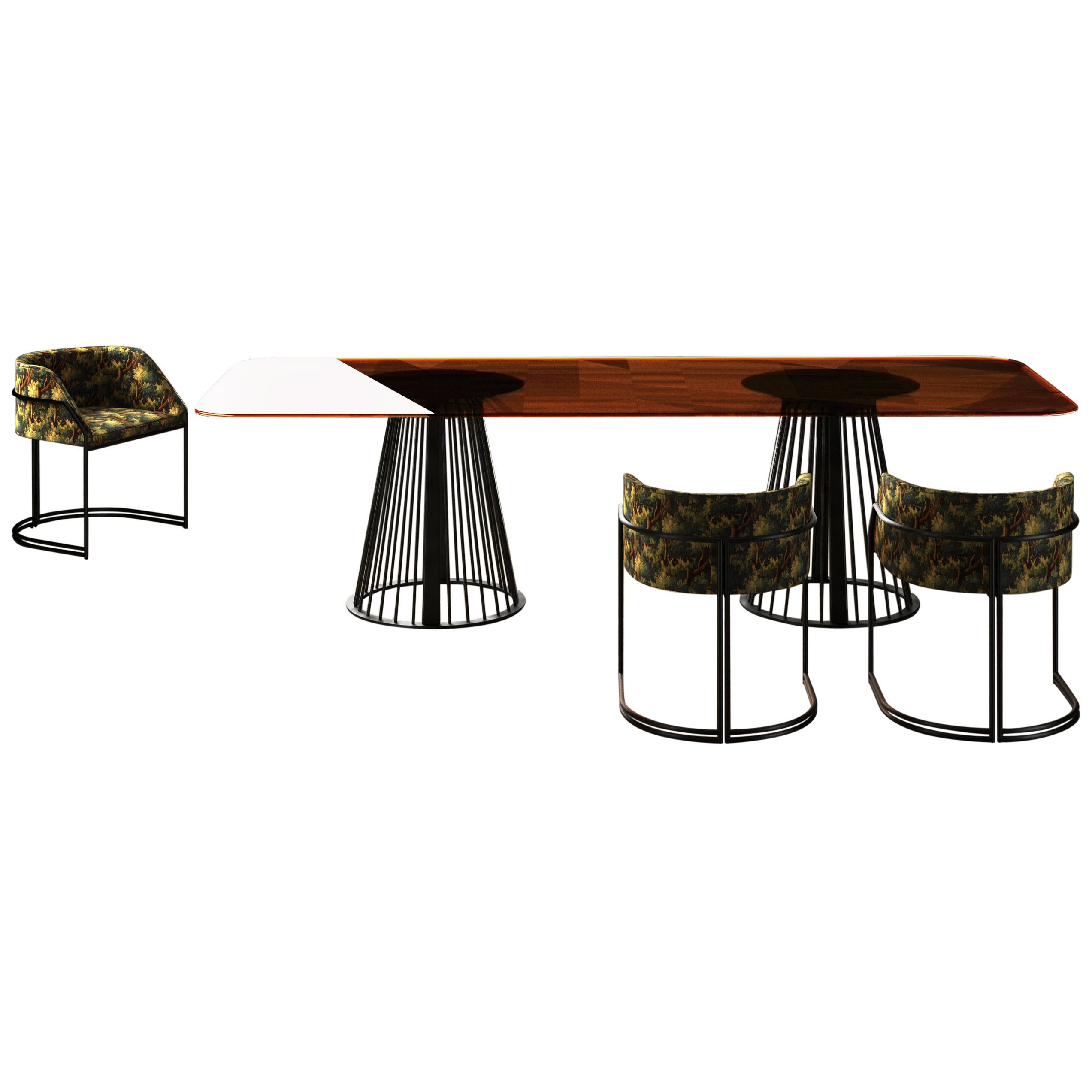 1970s Amber GlassTop Tulip Dining Table and Chairs For Sale at 1stDibs