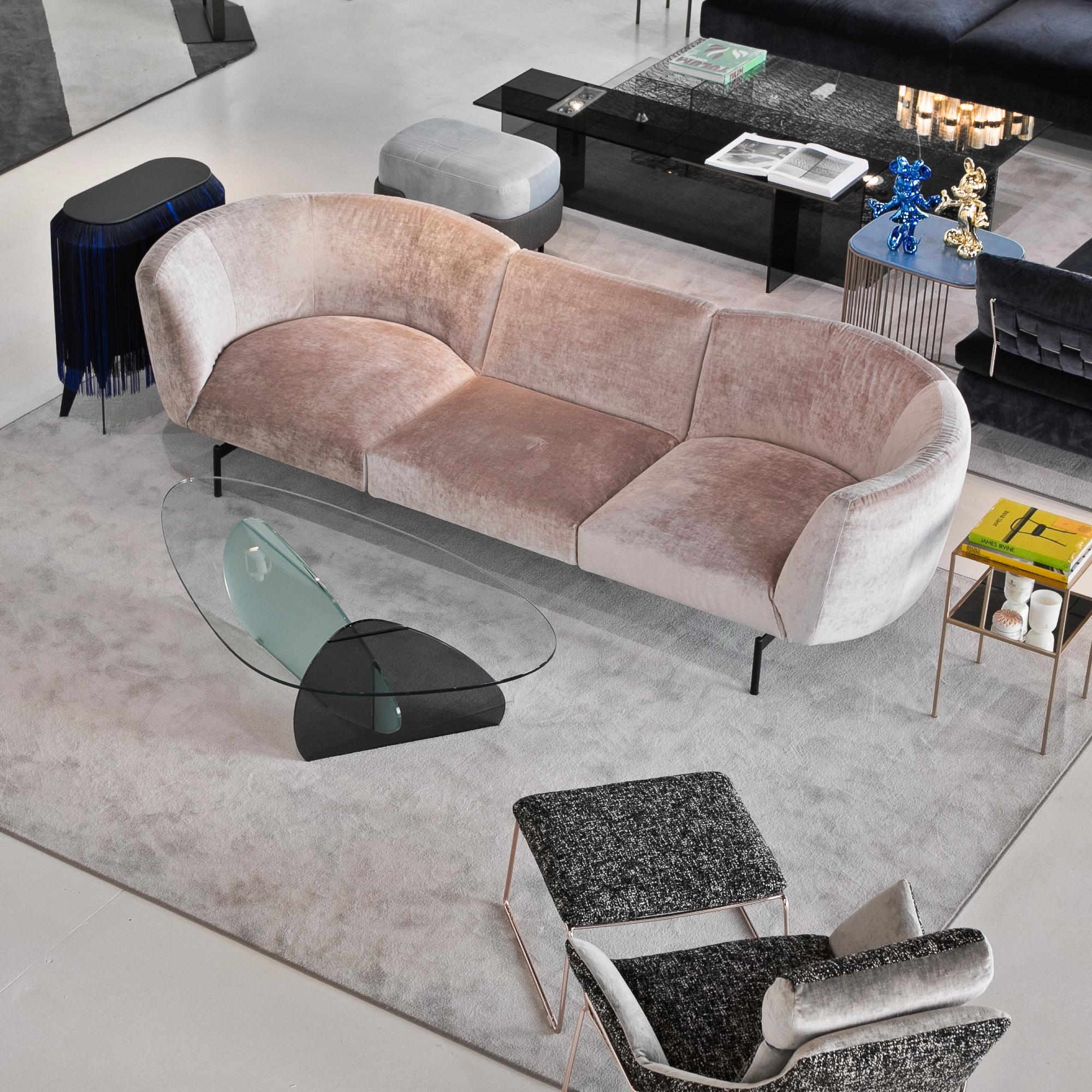 Modern Rendez-Vous Velvet Sofa, Designed by Sergio Bicego, Made in Italy, In stock