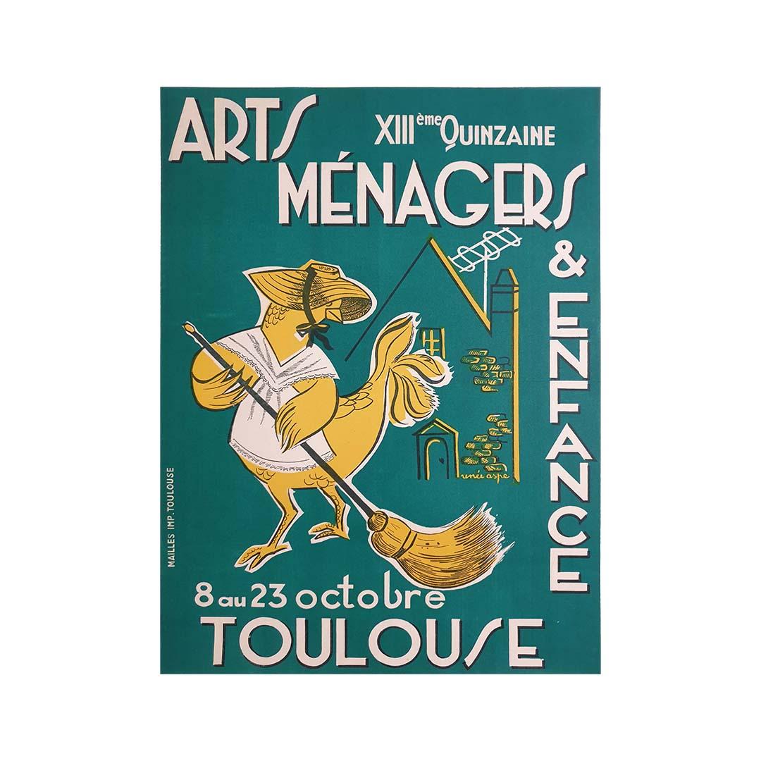 Renée Aspe's original poster for Arts Ménagers et Enfance in Toulouse is a work that reflects the harmony between functionality and aesthetics. This poster highlights the artist's artistic ingenuity while conveying the practical spirit of the