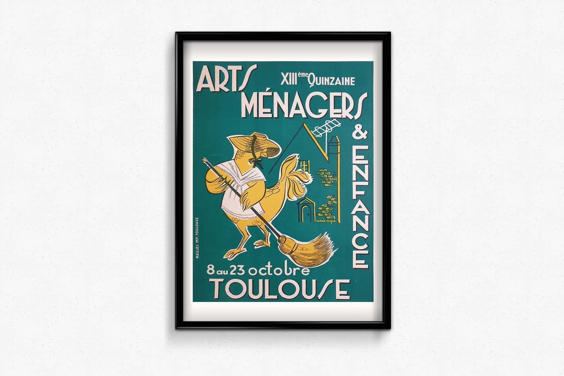 Renée Aspe's original poster for the Arts Ménagers et Enfance in Toulouse For Sale 2