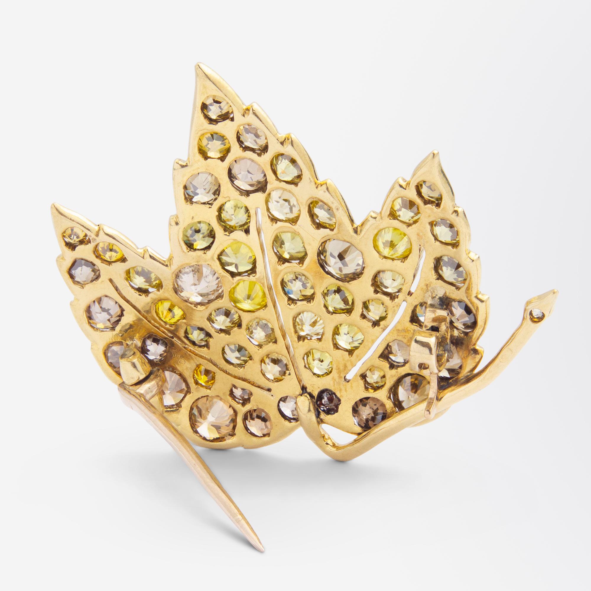Brilliant Cut Rene Boivin 18 Karat Gold & Diamond Brooch Pin For Sale