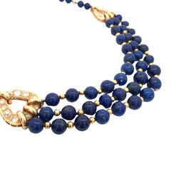 Rene Boivin, 18K Gold Lapis Lazuli Diamond Necklace, Certificate