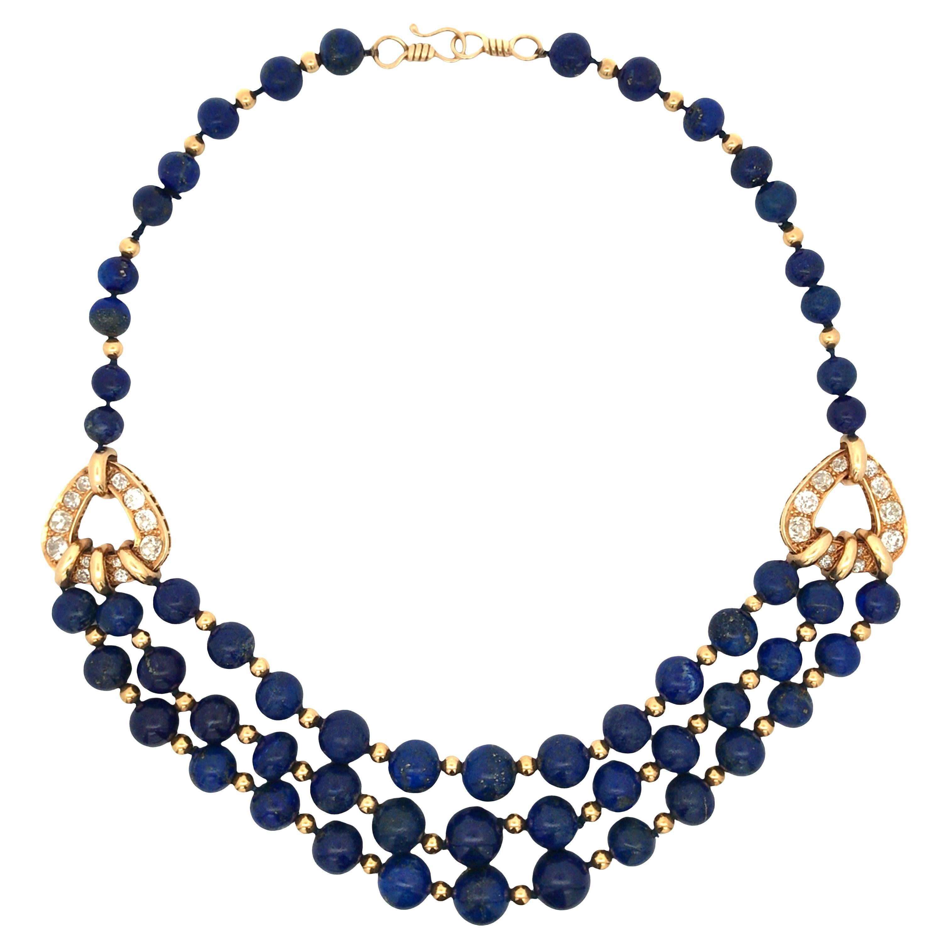 Rene Boivin, Lapislazuli-Diamanten-Halskette aus 18 K Gold, Zertifikat