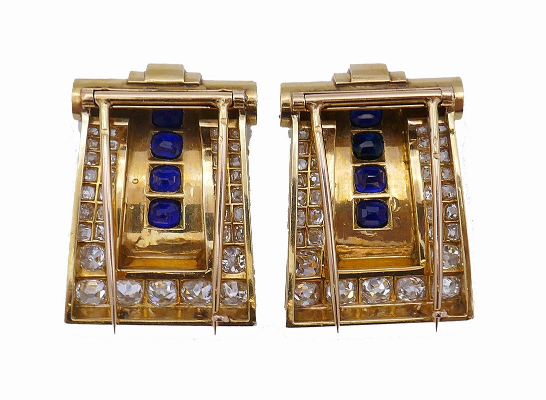 Retro-Doppelklammer-Anstecknadelbrosche von Rene Boivin aus 18 Karat Gold (Gemischter Schliff) im Angebot