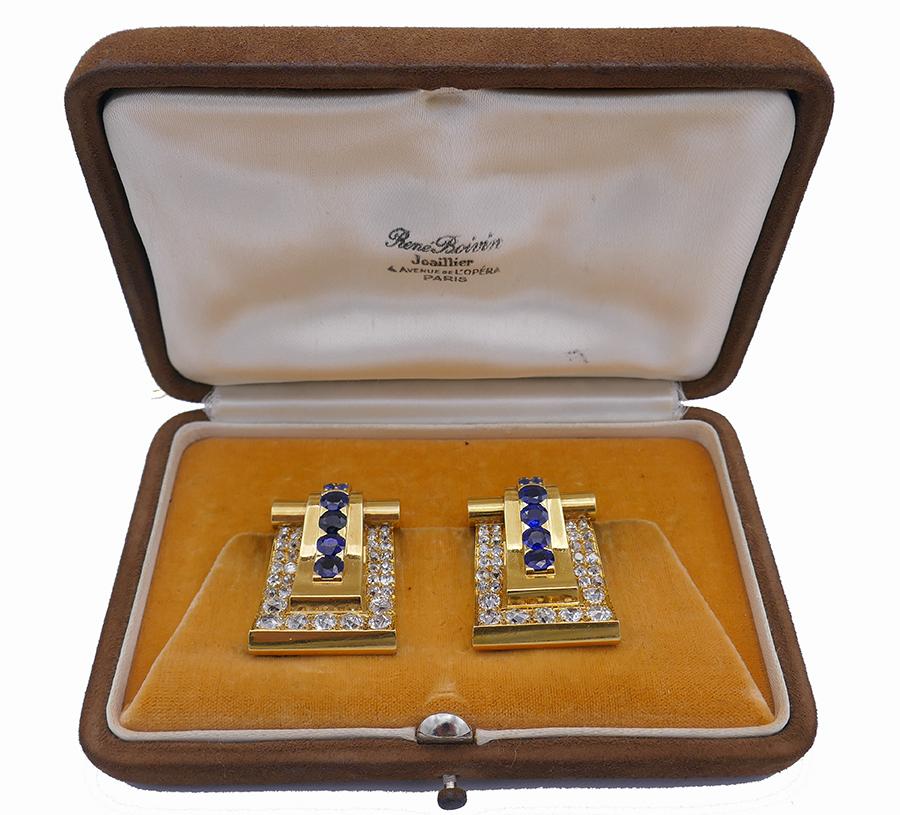 Rene Boivin Broche rétro à double épingle en or 18 carats, bijouterie vintage Bon état - En vente à Beverly Hills, CA
