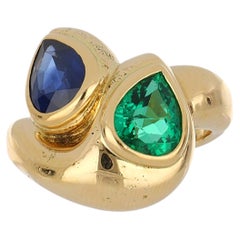 Rene Boivin 18K Gold Sapphire & Emerald Crossover Ring