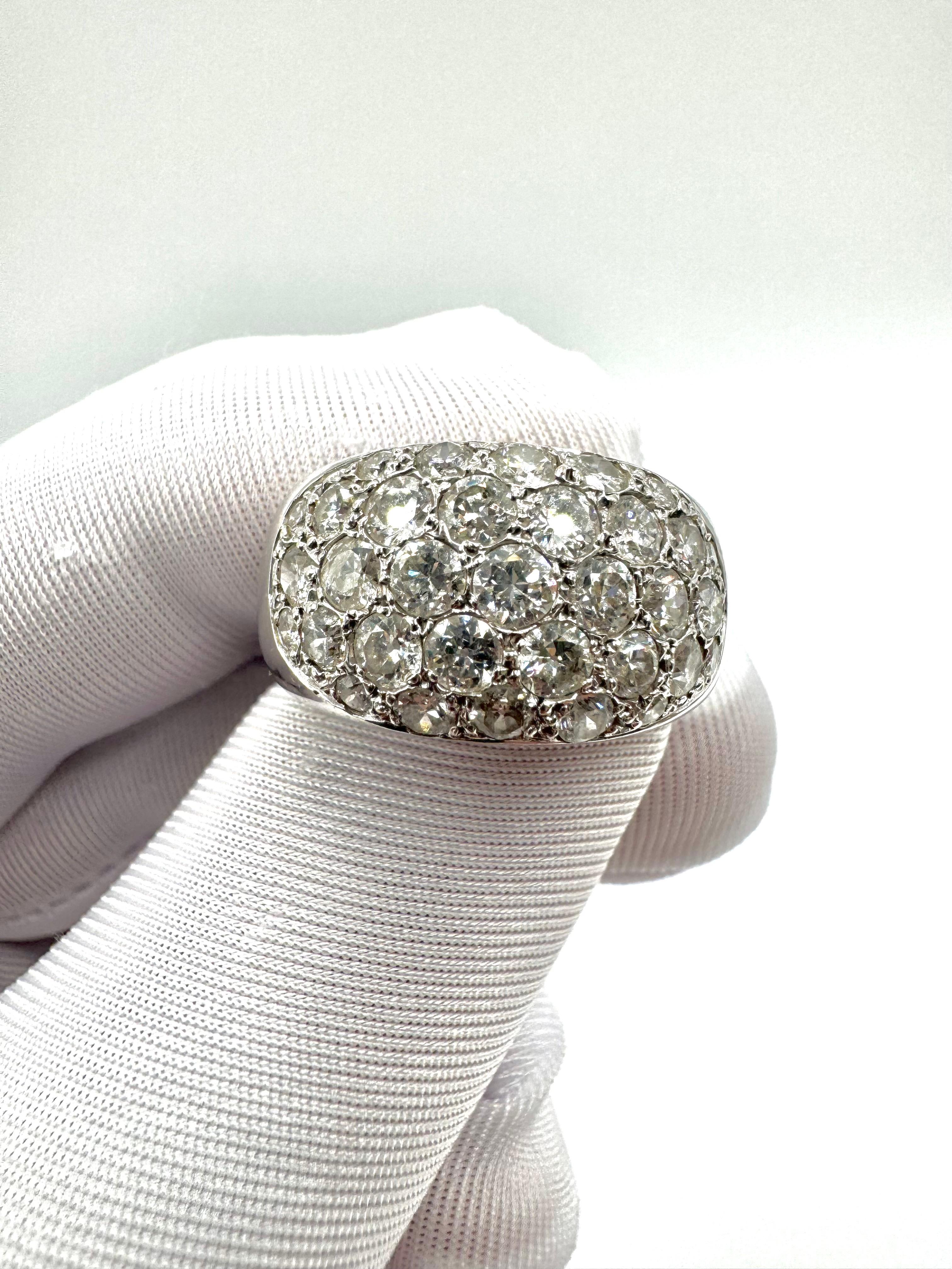René Boivin Platinum Bombe Ring with Pavé-Set Old European Cut Diamonds In Excellent Condition For Sale In Great Neck Plaza, NY