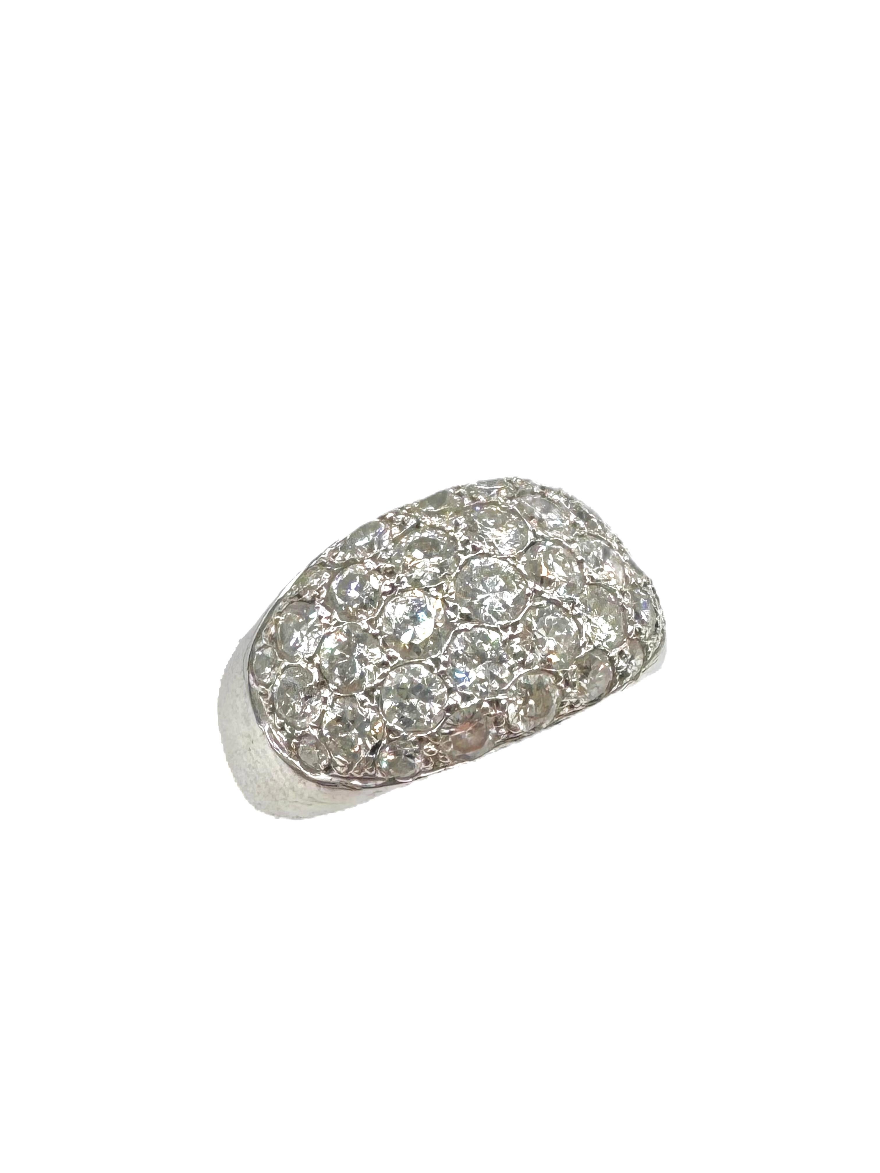 René Boivin Platinum Bombe Ring with Pavé-Set Old European Cut Diamonds For Sale 2
