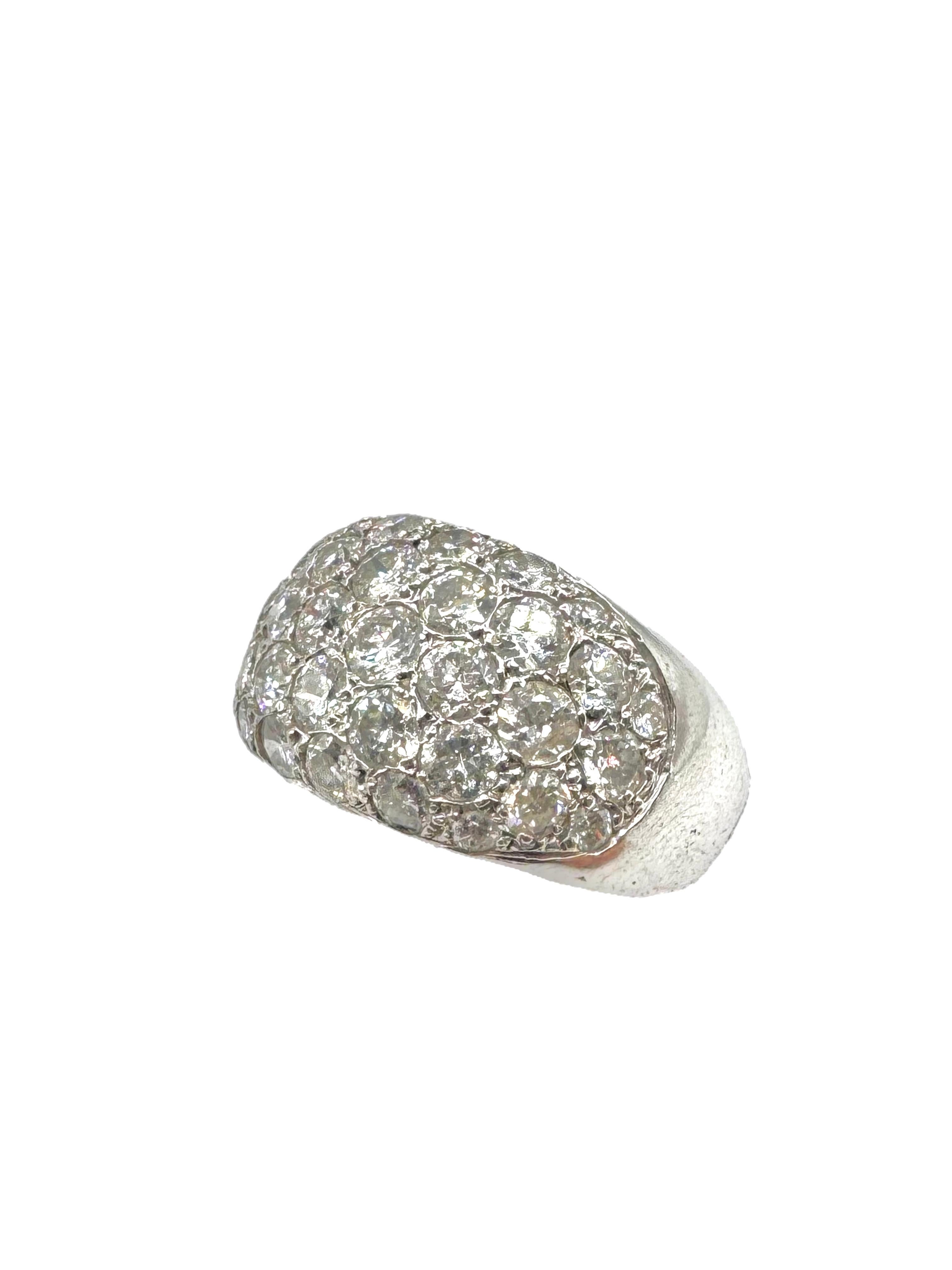 René Boivin Platinum Bombe Ring with Pavé-Set Old European Cut Diamonds For Sale 3