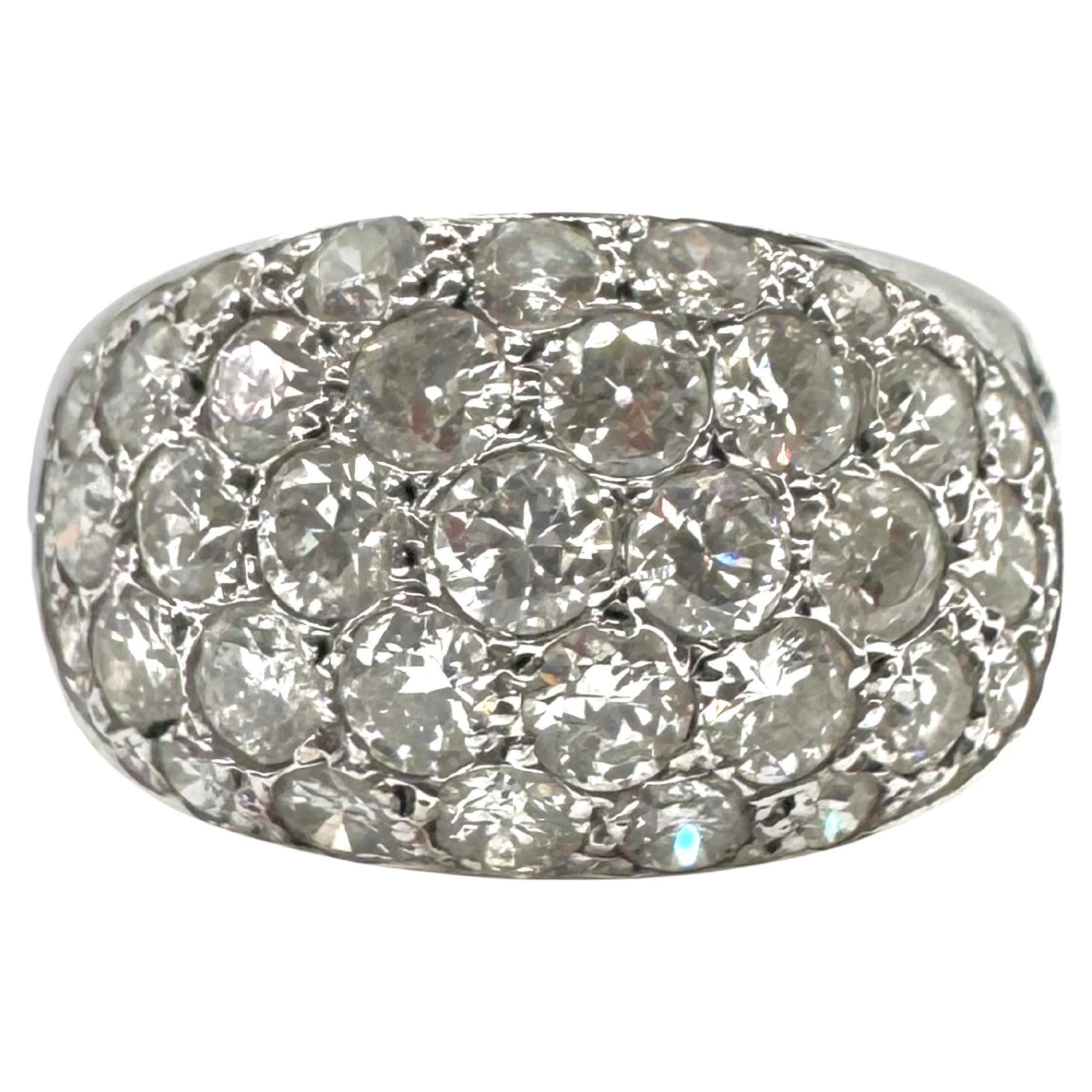 René Boivin Platinum Bombe Ring with Pavé-Set Old European Cut Diamonds For Sale