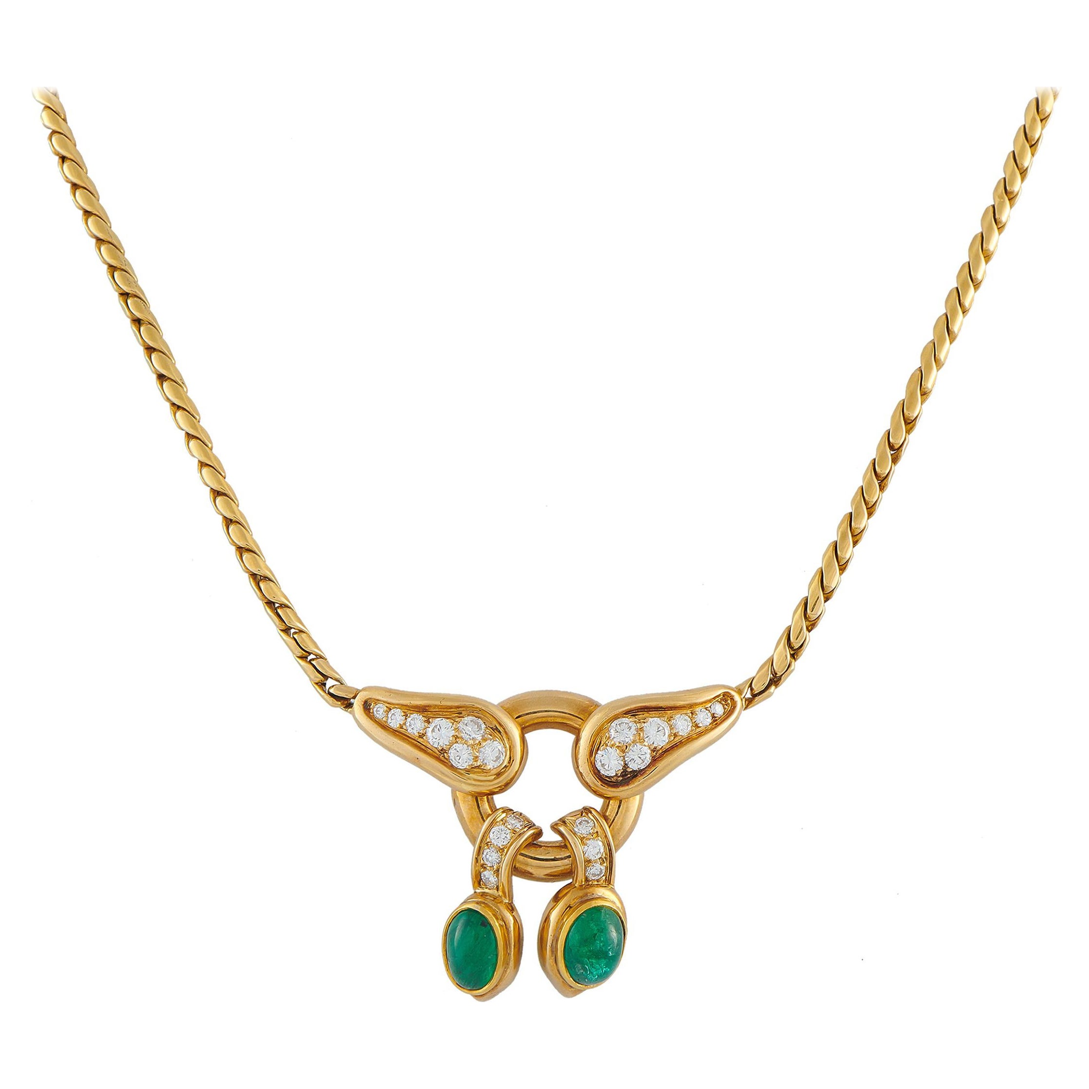 Rene Boivin 18K Yellow Gold 1.0ct Diamond and Emerald Necklace RB09-112525