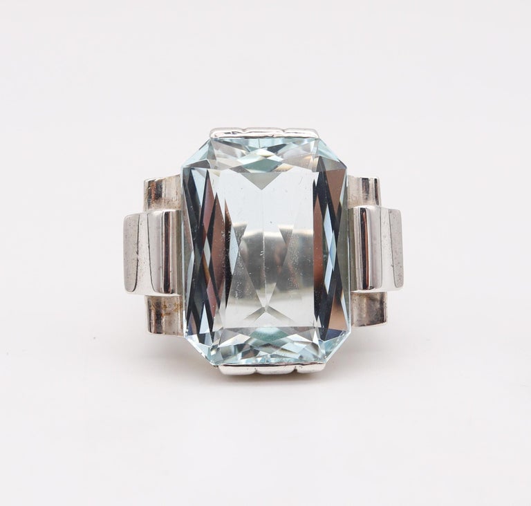 René Boivin Platinum Art Deco Boivin Chevalier Style Diamond Ring - Silver
