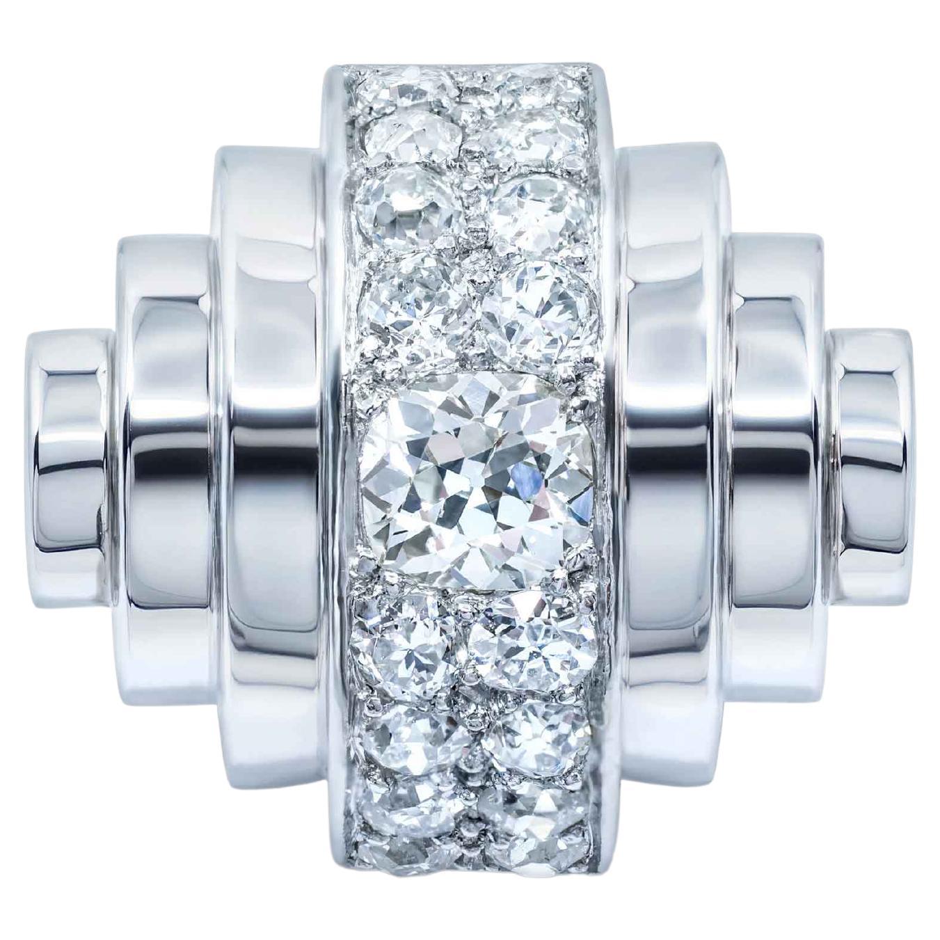 René Boivin Art Deco Diamond Pavé 18K White Gold Ring c.1935 Suzanne Belperron en vente