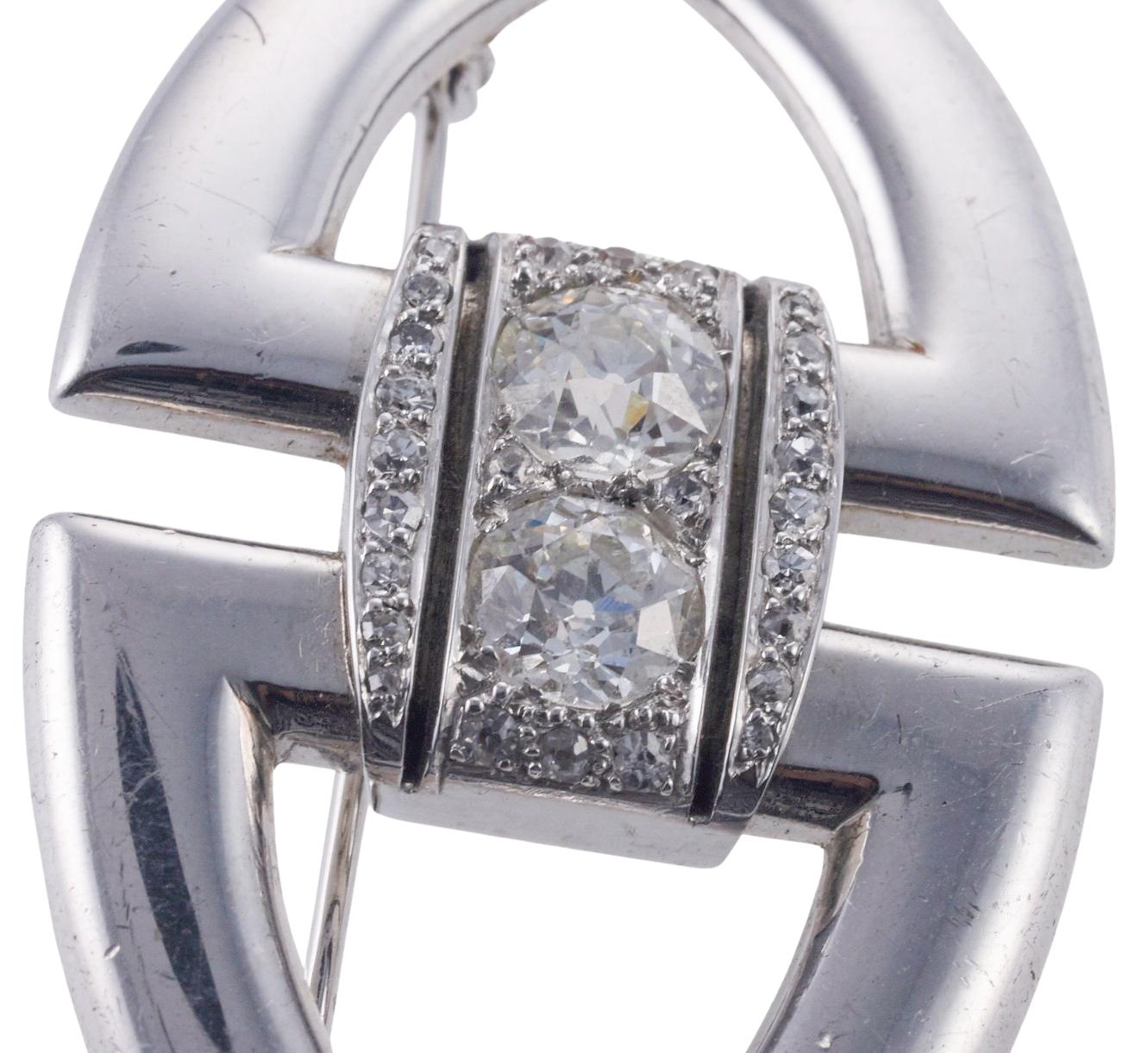 Women's Rene Boivin Art Deco Diamond Platinum Brooch For Sale