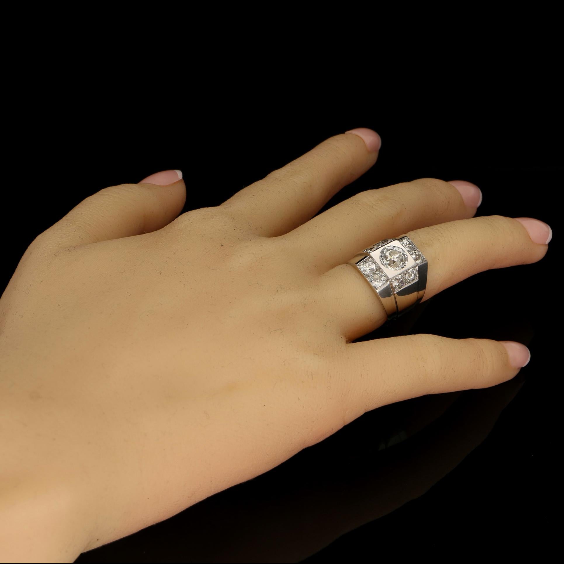René Boivin Art Deco Geometric Platinum and Diamond Chevalière Ring 1