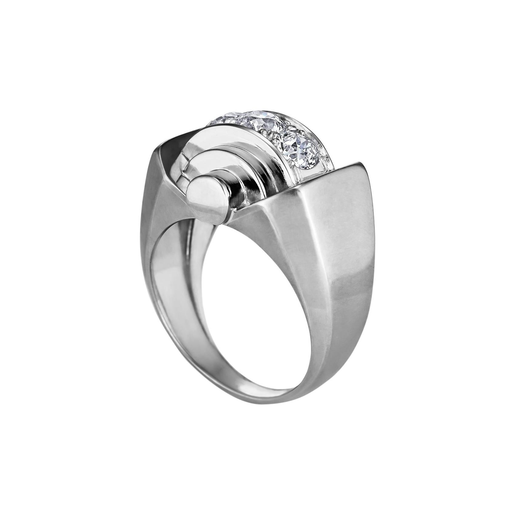 Rene Boivin Art Deco  Paris Diamond Platinum Ring