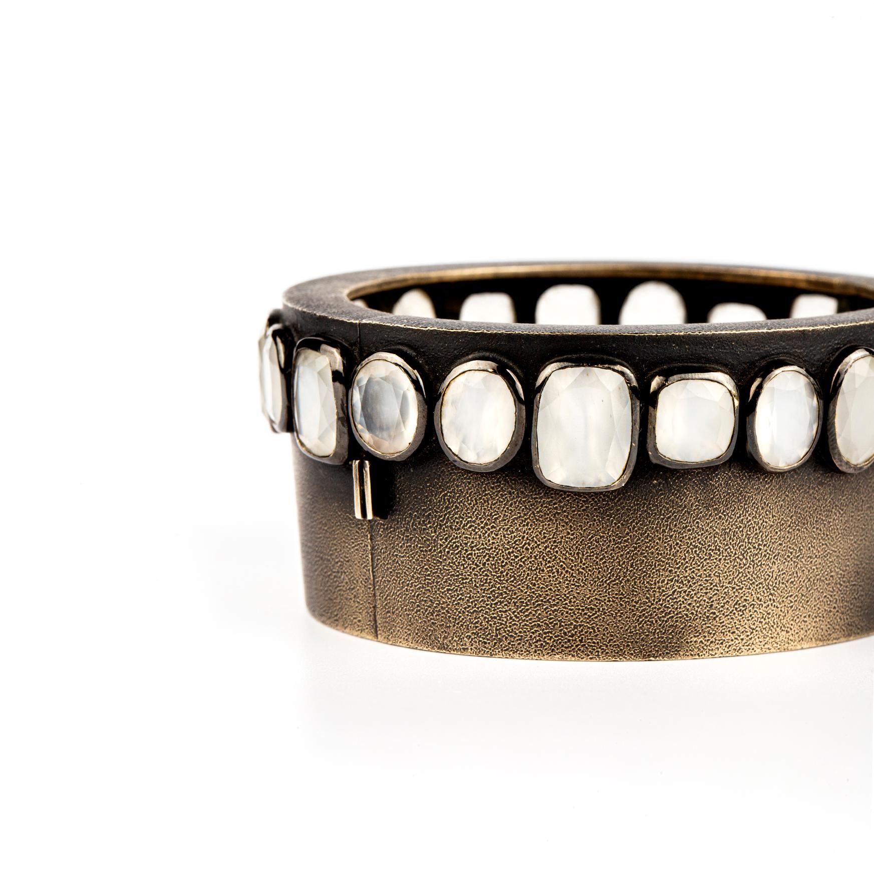 Women's René Boivin Blackened Gold and Moonstone Cuff For Sale
