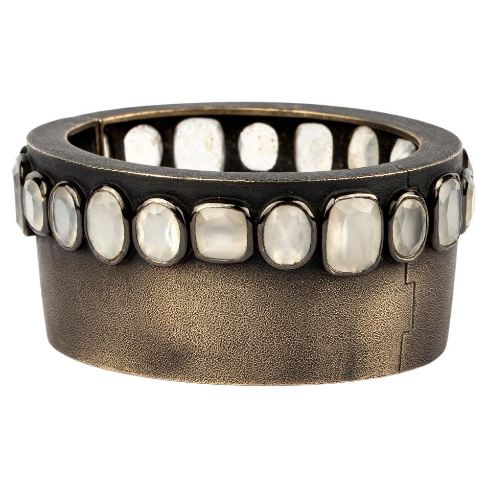 René Boivin Blackened Gold and Moonstone Cuff For Sale